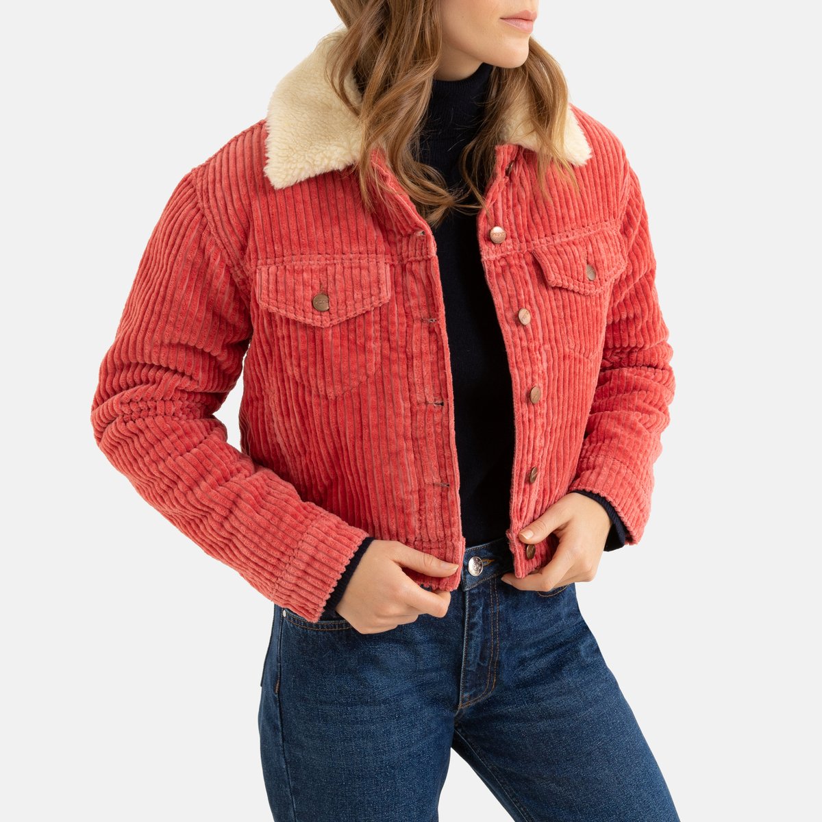 

Жакет La Redoute, Розовый, Укороченный из велюра в рубчик воротник из искусственного меха M розовый