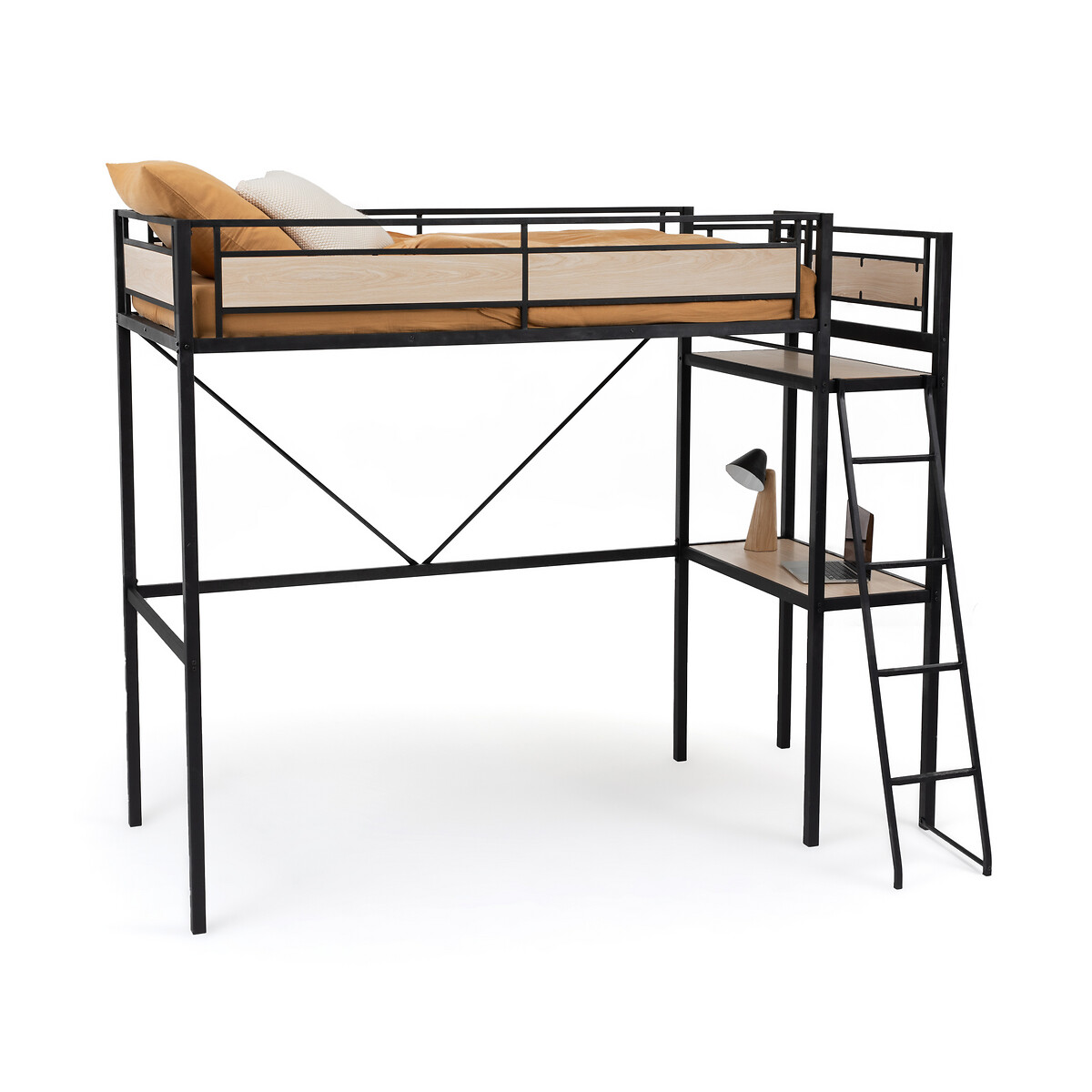 Кровать-чердак С основанием и столом Hiba 90 x 190 см черный