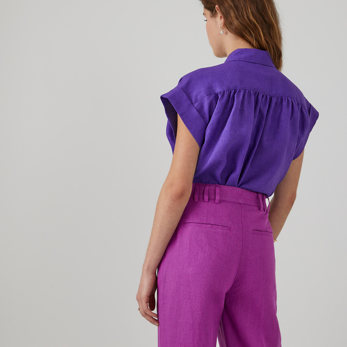 Рубашка изо льна с короткими рукавами  XS фиолетовый LaRedoute, размер XS - фото 4