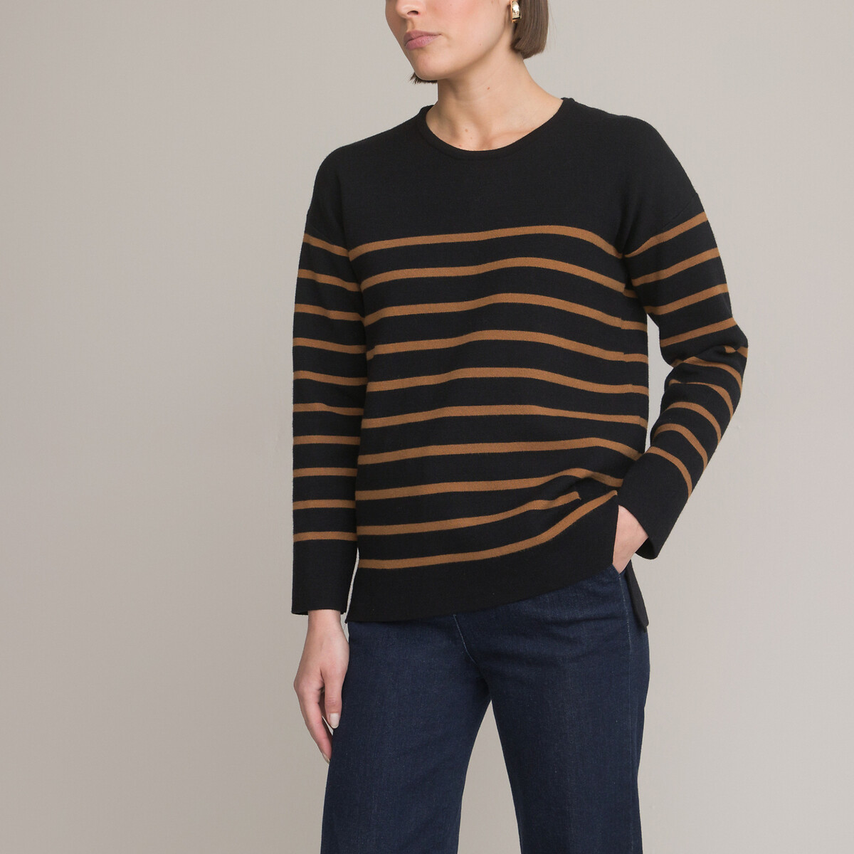 Пуловер в полоску с круглым вырезом из тонкого трикотажа 34/36 (FR) - 40/42 (RUS) черный