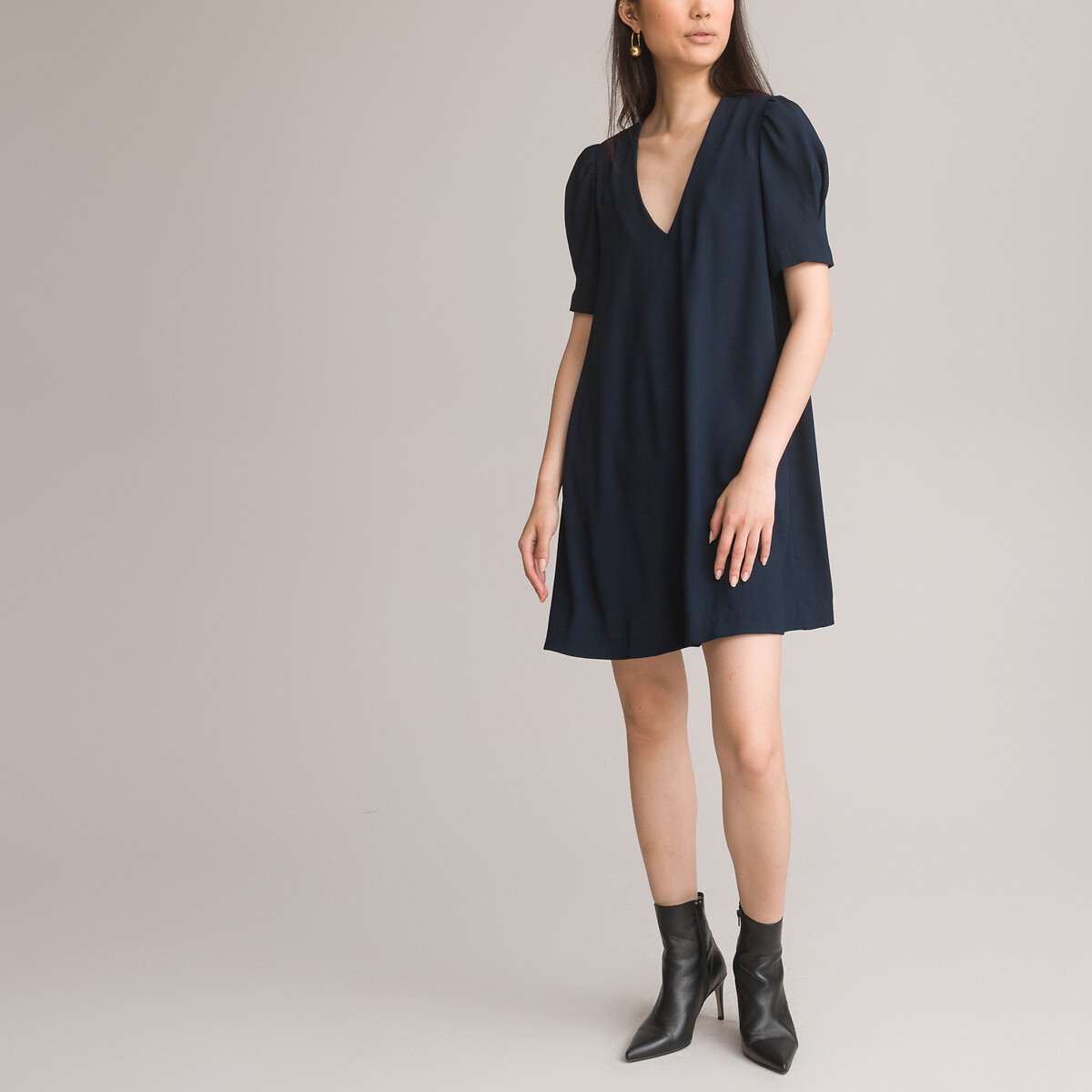 Платье Короткое с V-образным вырезом короткие рукава 54 синий LaRedoute, размер 54 - фото 1