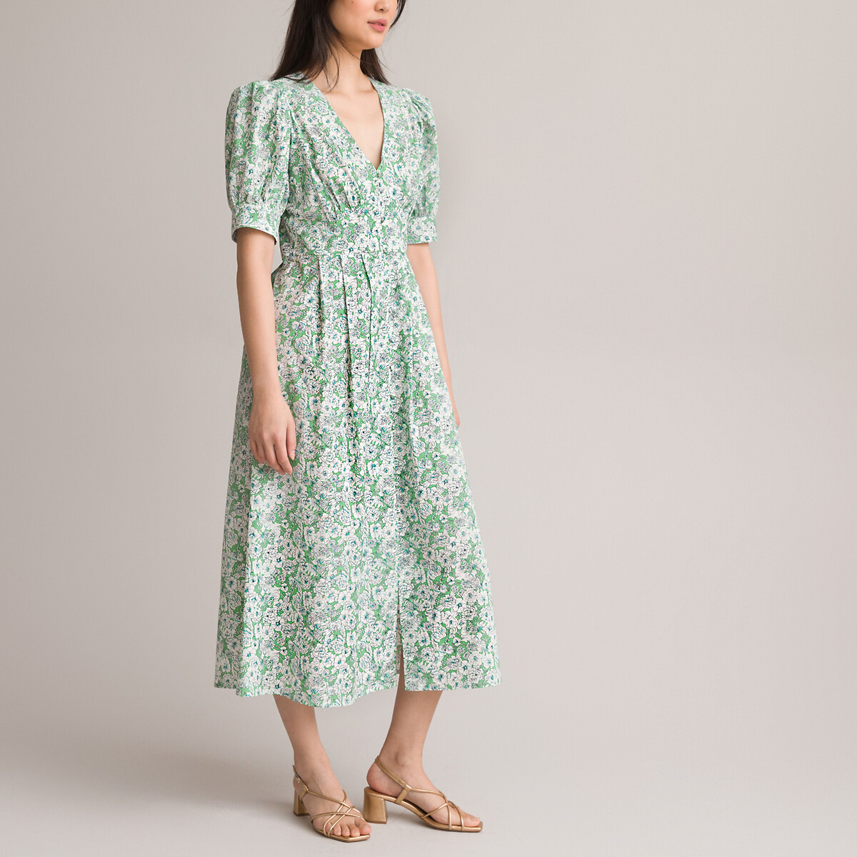 Платье Длинное расклешенное с V-образным вырезом 54 зеленый LaRedoute, размер 54 - фото 2