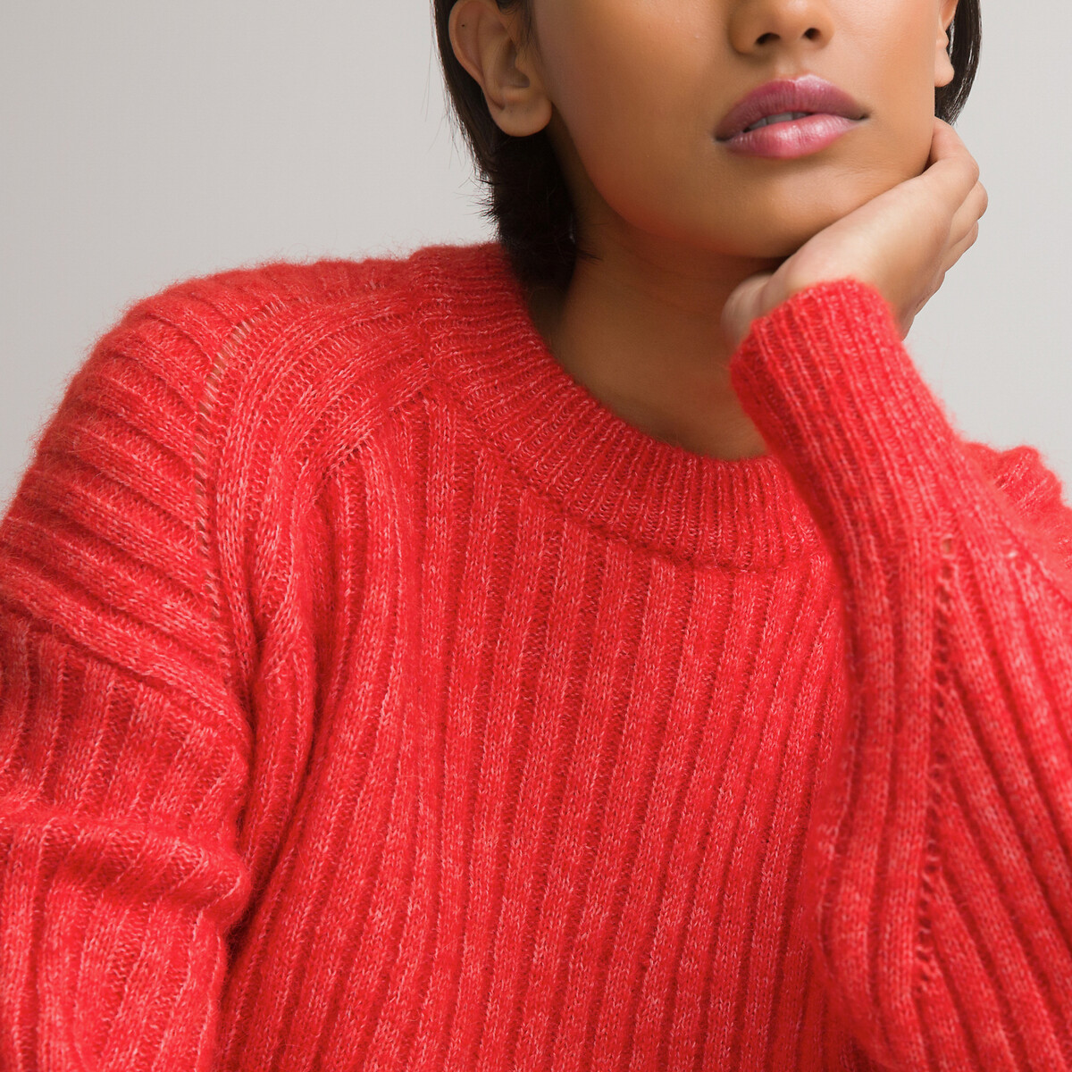 Пуловер LaRedoute С круглым вырезом из смешанного шерстяного трикотажа L красный, размер L - фото 1