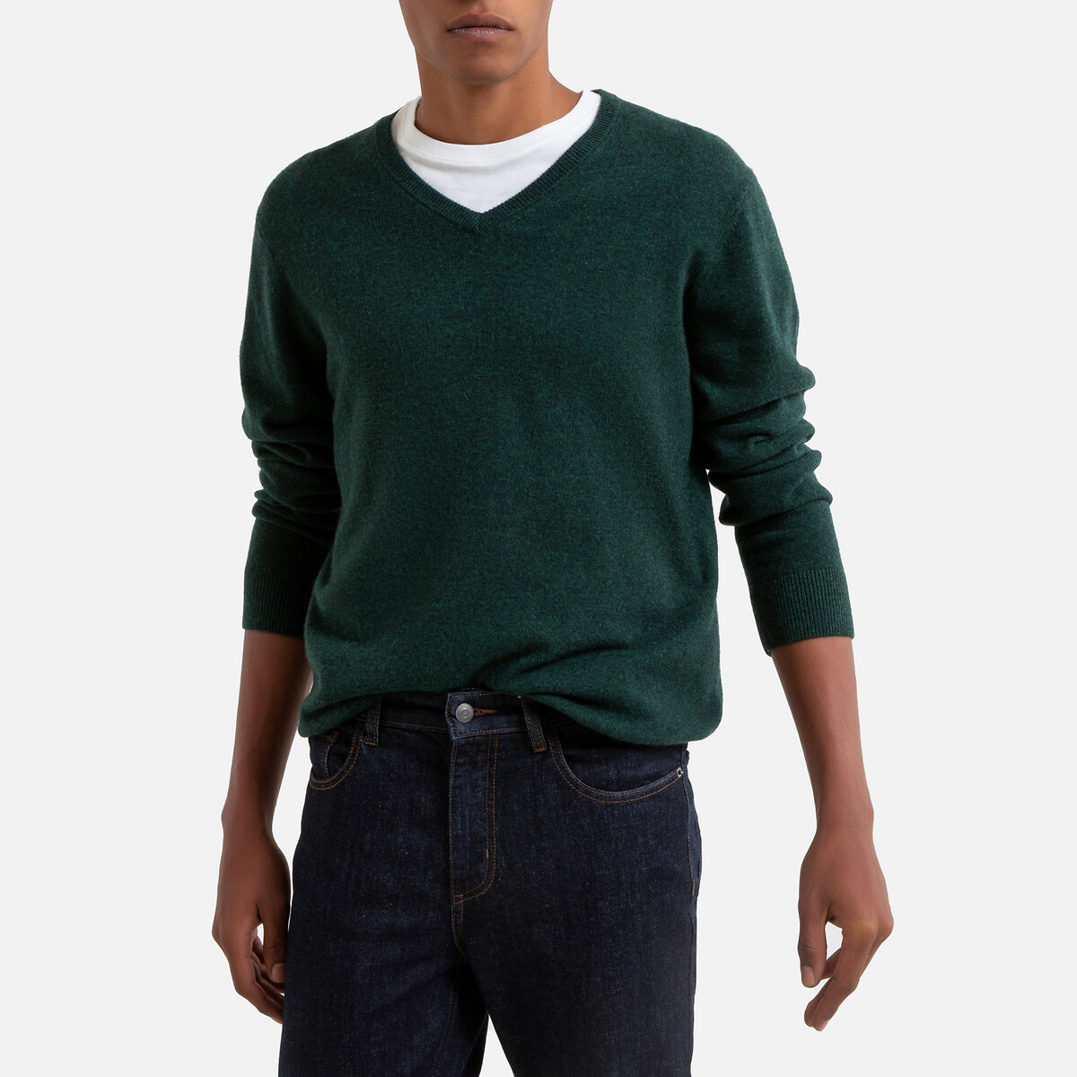 Пуловер La Redoute С V-образным вырезом из кашемира Paul XL зеленый, размер XL