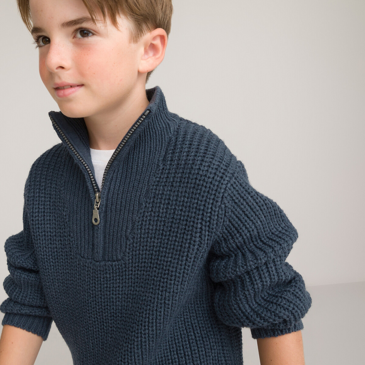 Пуловер с воротником-стойкой на молнии из плотного трикотажа 3-12 лет 12 лет -150 см синий