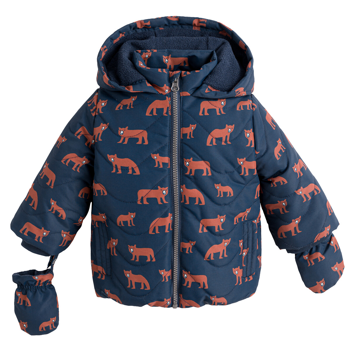 Куртка Стеганая с капюшоном и рисунком медведь 3 мес. - 60 см синий