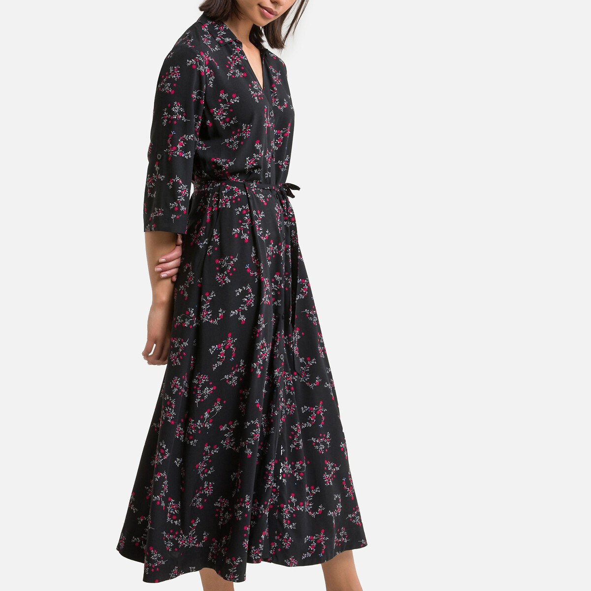 Платье LaRedoute Расклешенное с цветочным принтом длинное 58 черный, размер 58 - фото 3