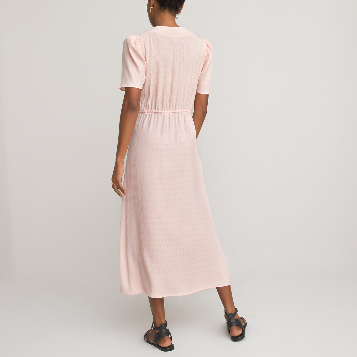 Платье-миди LA REDOUTE COLLECTIONS С V-образным вырезом и короткими рукавами 48 розовый, размер 48 - фото 4