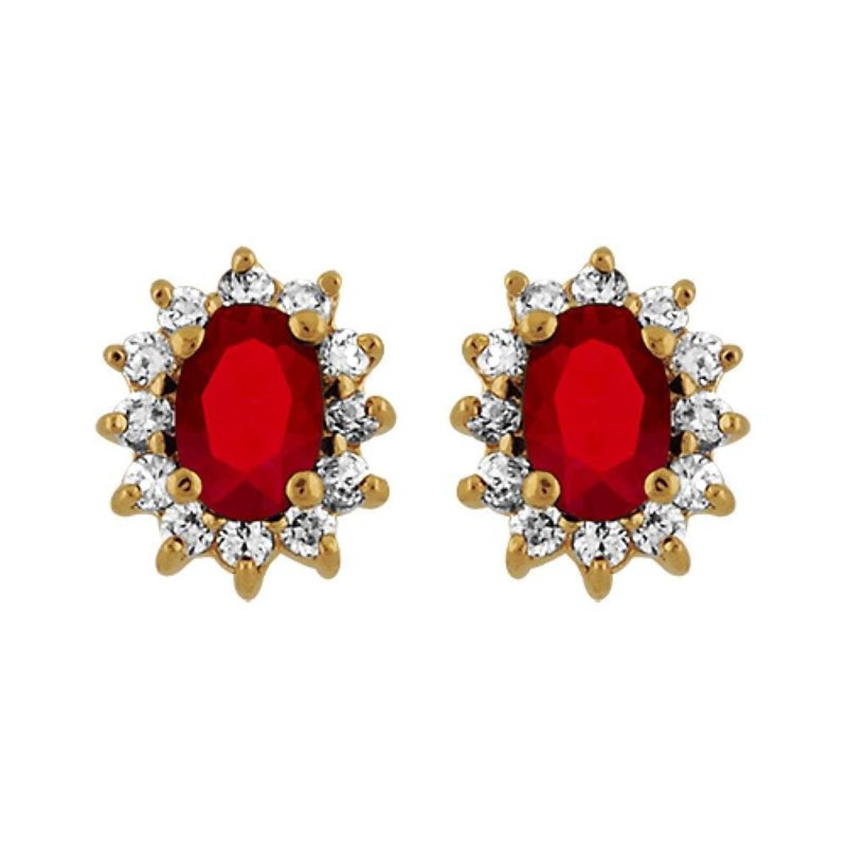 Boucles d'oreilles Marquise Rouge & Blanc Plaqué Or 750