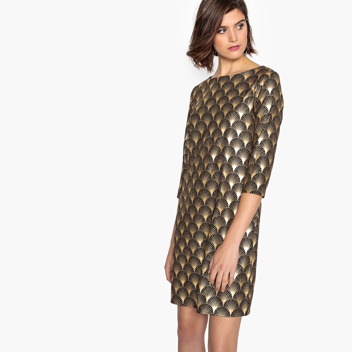Платье LA REDOUTE COLLECTIONS Платье Вечернее с золотистым геометрическим рисунком 40 черный, размер 40 - фото 3