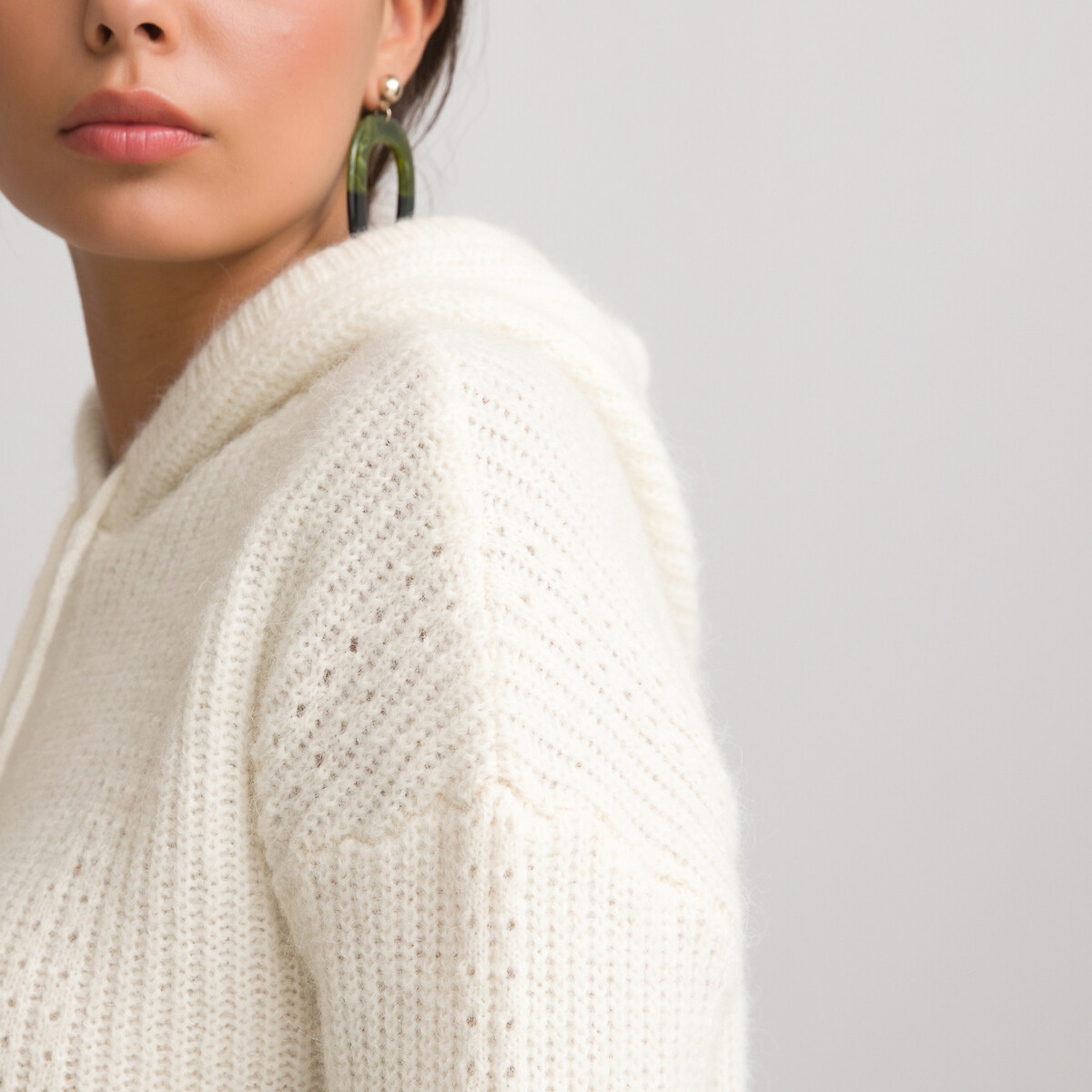 Пуловер LaRedoute С капюшоном из оригинального смешанного трикотажа альпаки L белый, размер L - фото 4