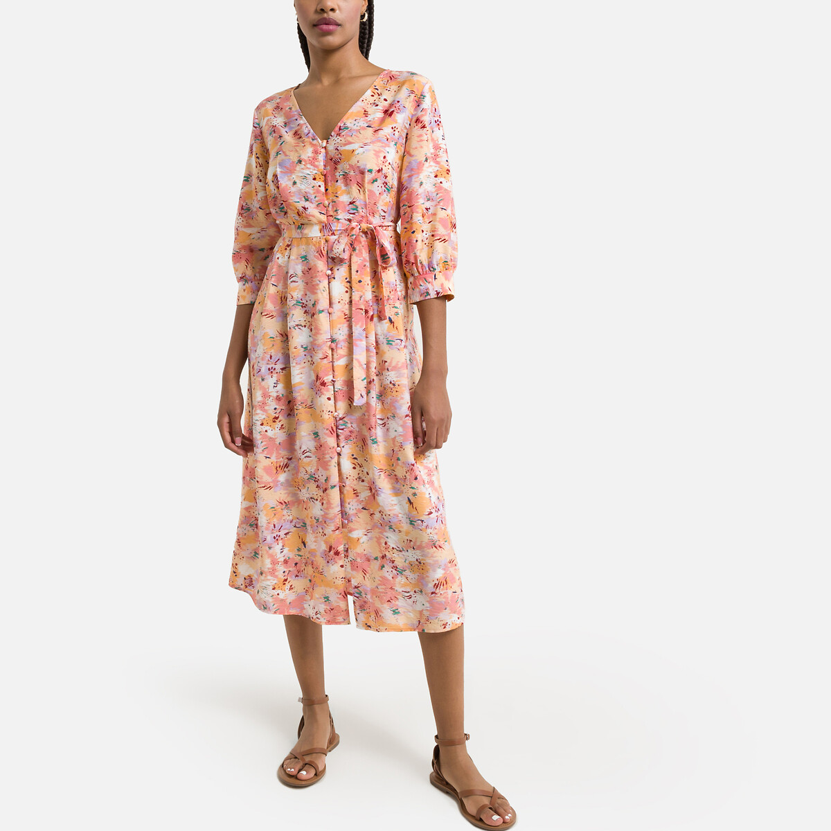 Платье-миди VILA С принтом и завязками 42 розовый, размер 42 - фото 2