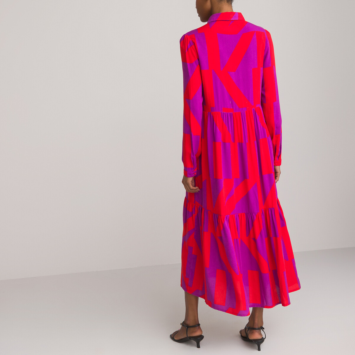 Платье LA REDOUTE COLLECTIONS Расклешенное длинное с графическим принтом 42 каштановый, размер 42 - фото 4