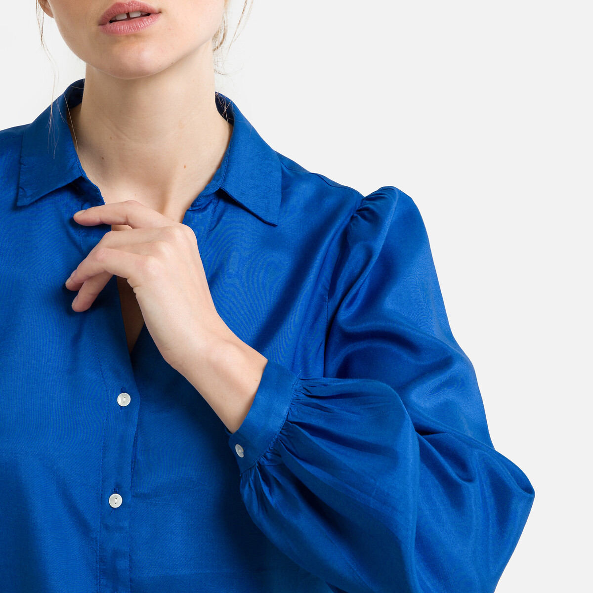 Блузка PIECES Из сатина длинные рукава S синий, размер S - фото 3