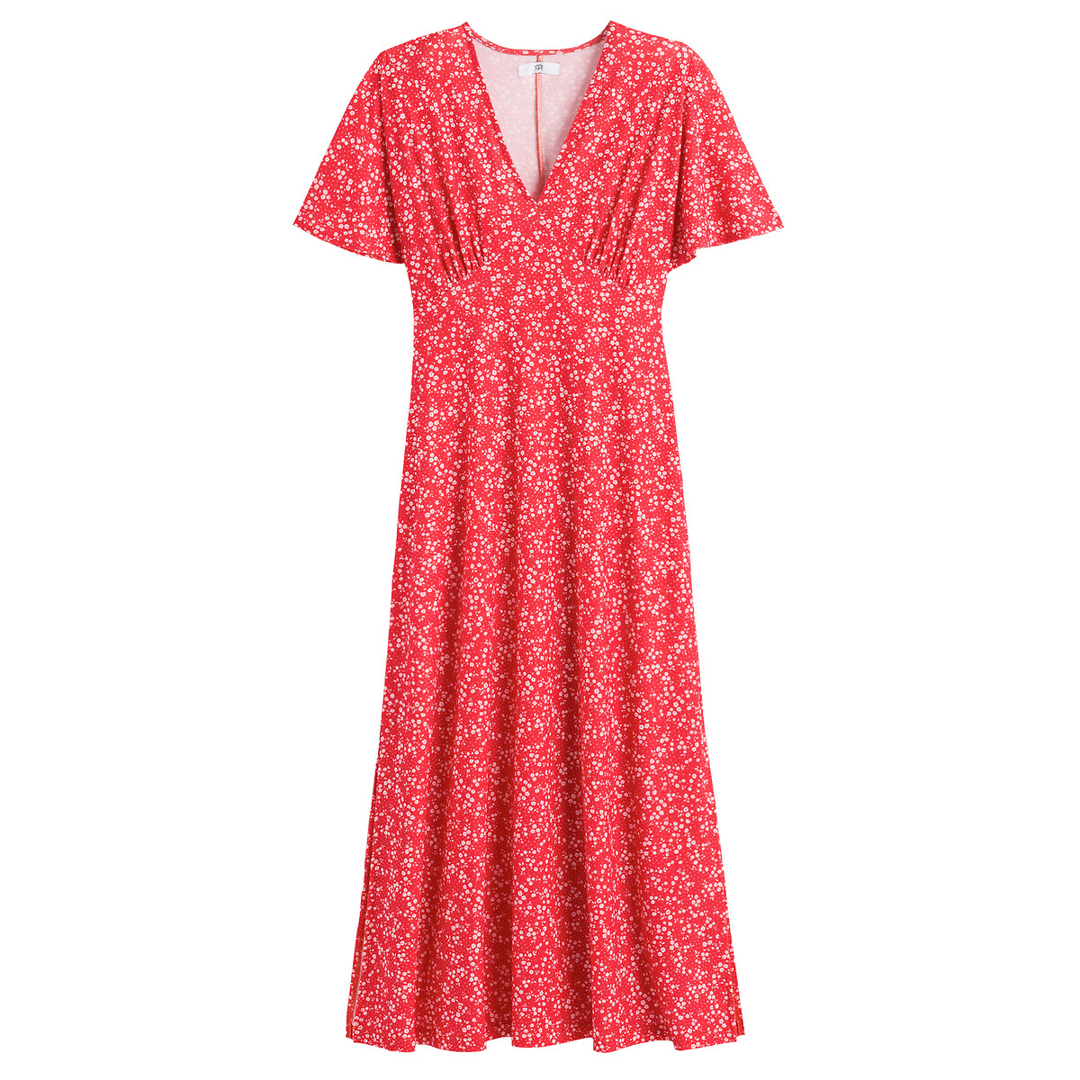 Платье Длинное расклешенное с принтом цветы 42 красный LaRedoute, размер 42 - фото 5