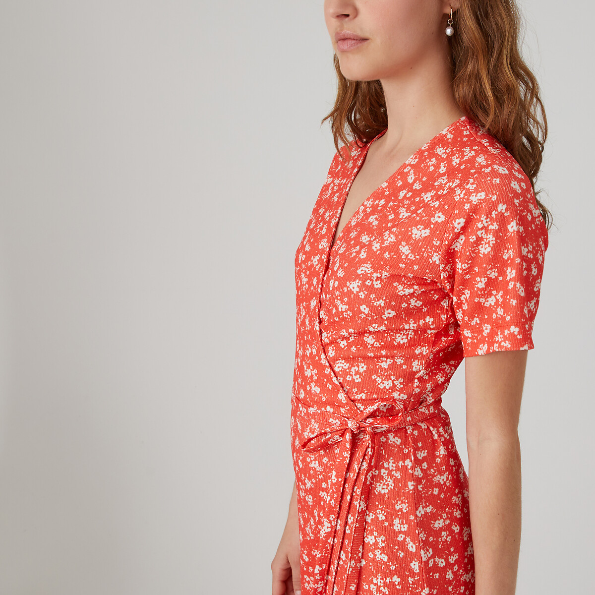 Платье с запахом с цветочным принтом длина миди 34  XS красный LaRedoute, размер XS - фото 2