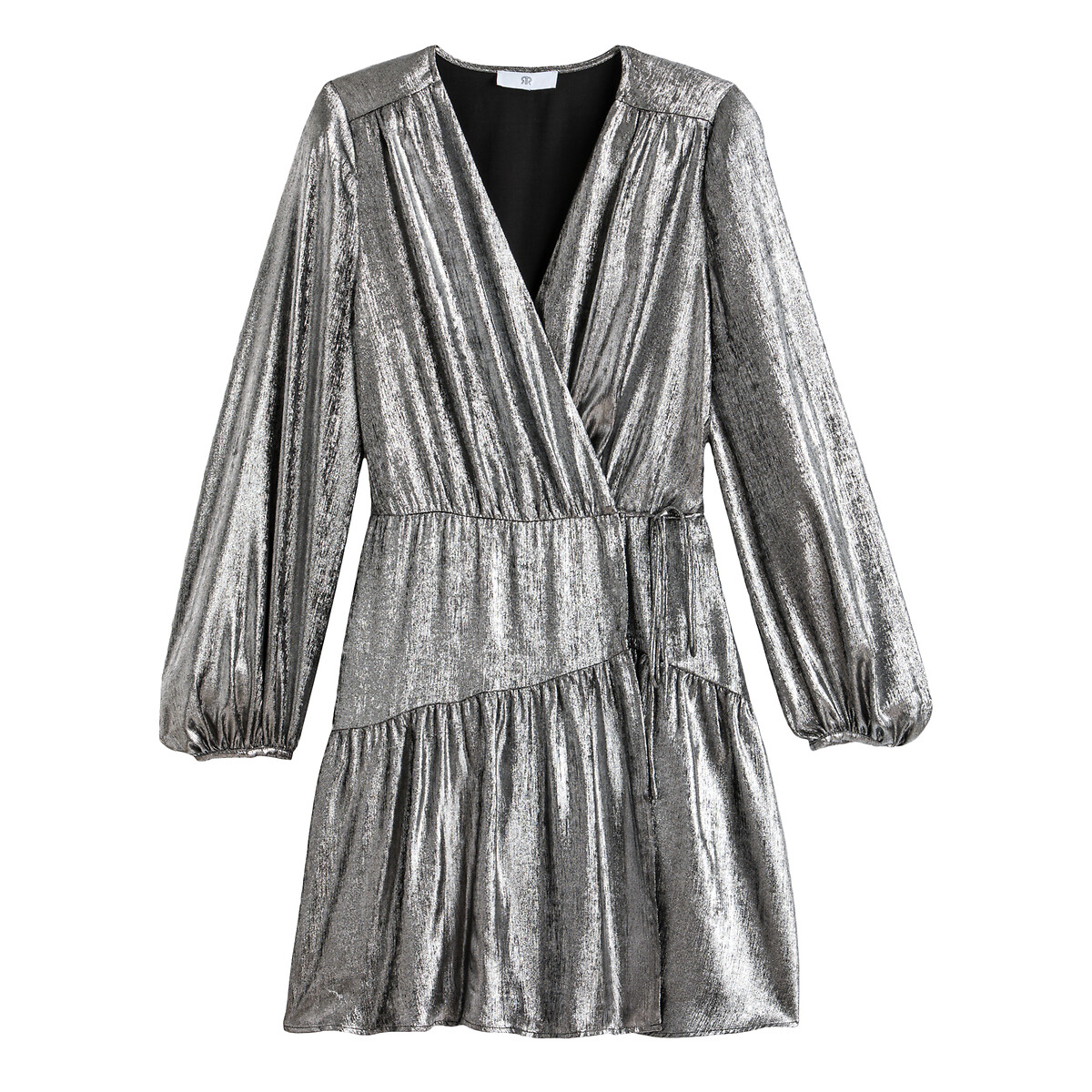Короткое LA REDOUTE COLLECTIONS Платье с запахом с длинными рукавами 46 серебристый, размер 46 - фото 5