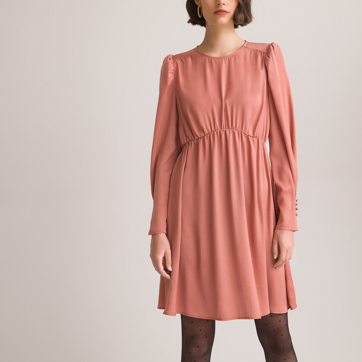 Платье LA REDOUTE COLLECTIONS Короткое расклешенное с длинными рукавами 48 розовый, размер 48 - фото 2