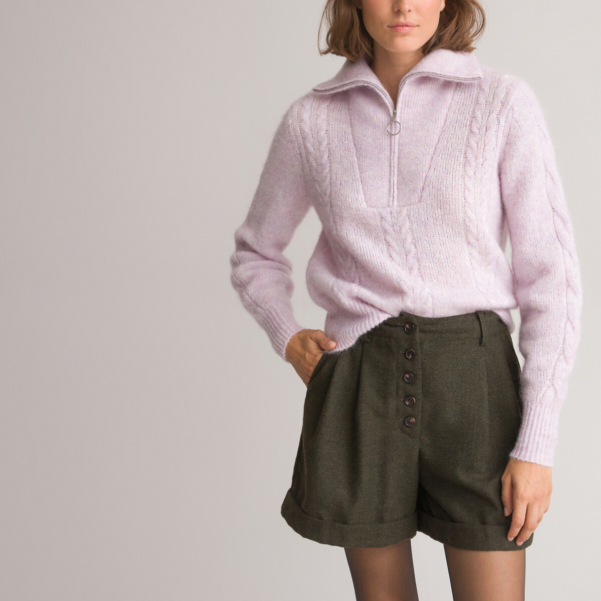 Пуловер с воротником-стойкой из смешанной шерсти S фиолетовый