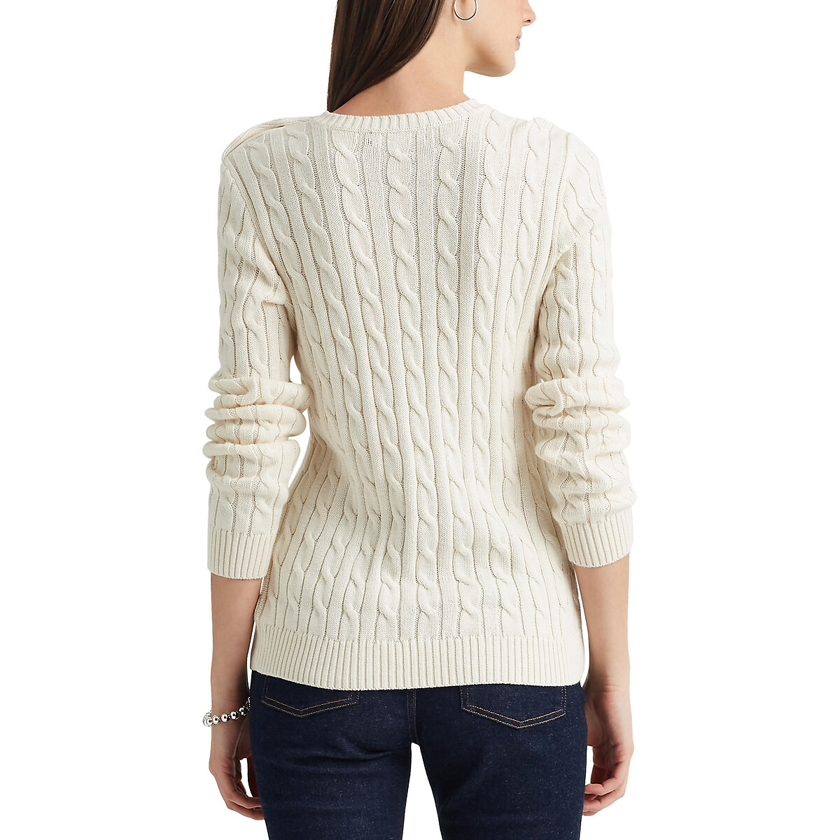 Пуловер LAUREN RALPH LAUREN С круглым вырезом из трикотажа с узором косы M бежевый, размер M - фото 3
