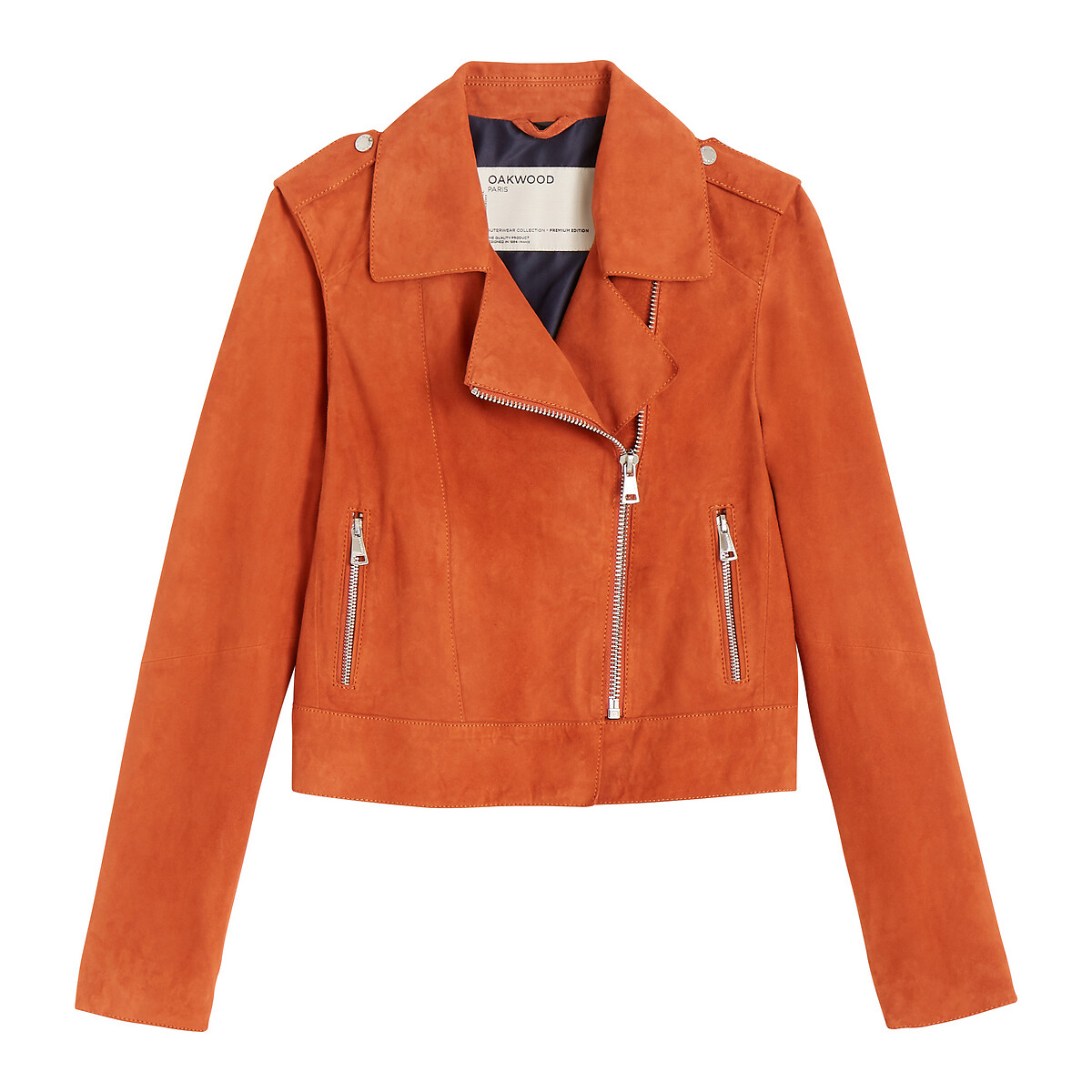 Куртка LaRedoute Короткая на молнии из козьей кожи ZULINA XS оранжевый, размер XS - фото 3