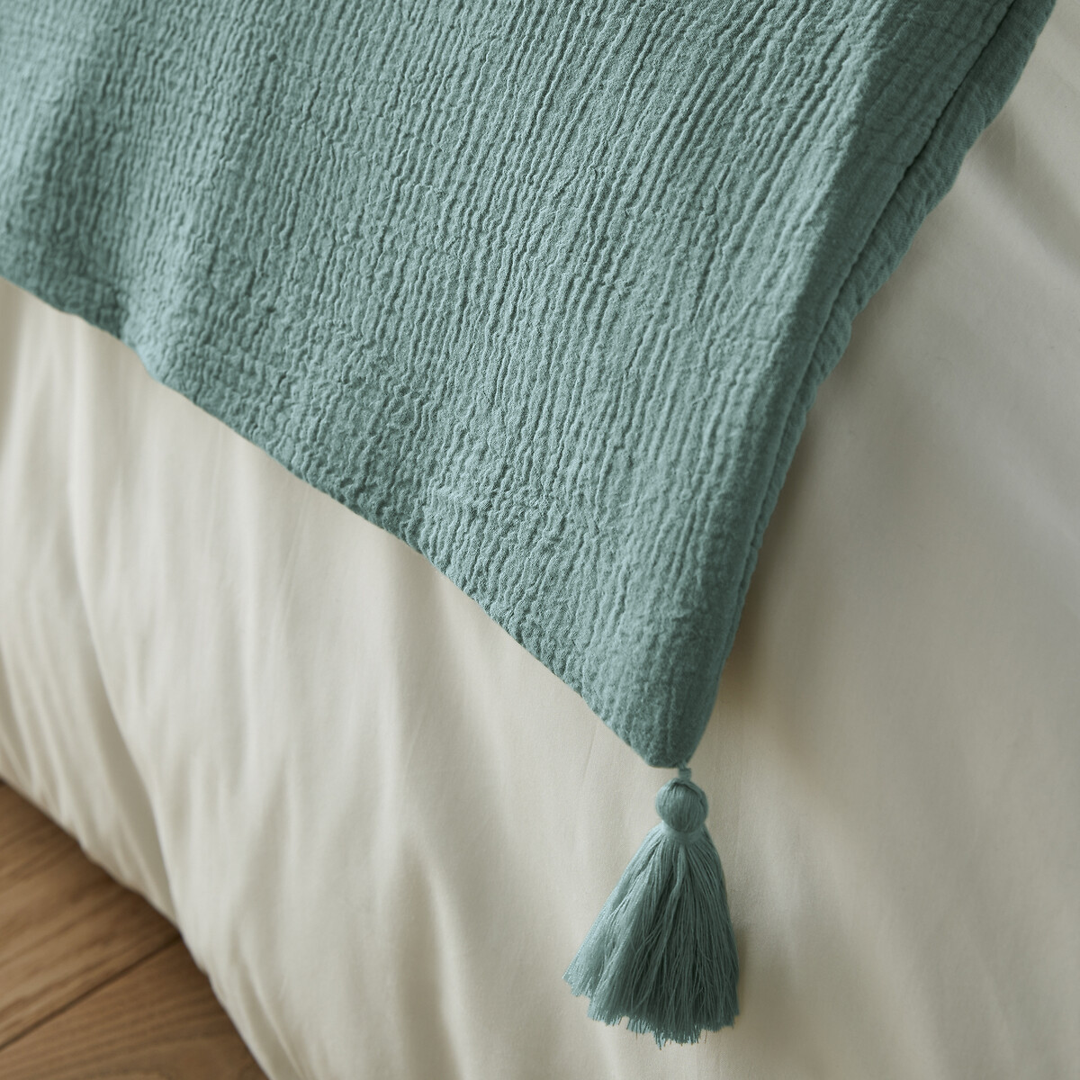 Одеяло LA REDOUTE INTERIEURS Из хлопчатобумажной газовой ткани Kumla 150 x 150 см зеленый, размер 150 x 150 см - фото 3