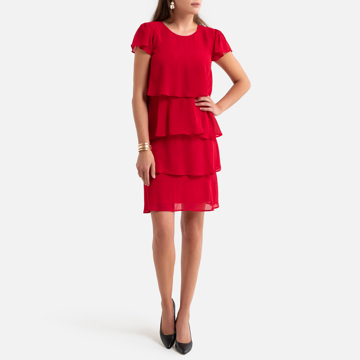 Платье La Redoute С воланом из жатого крепа 38 (FR) - 44 (RUS) красный, размер 38 (FR) - 44 (RUS) С воланом из жатого крепа 38 (FR) - 44 (RUS) красный - фото 2