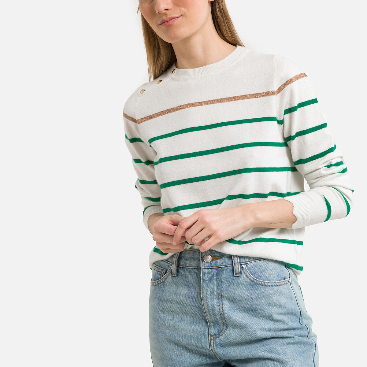 Пуловер-тельняшка Вставка с пуговицами XS зеленый