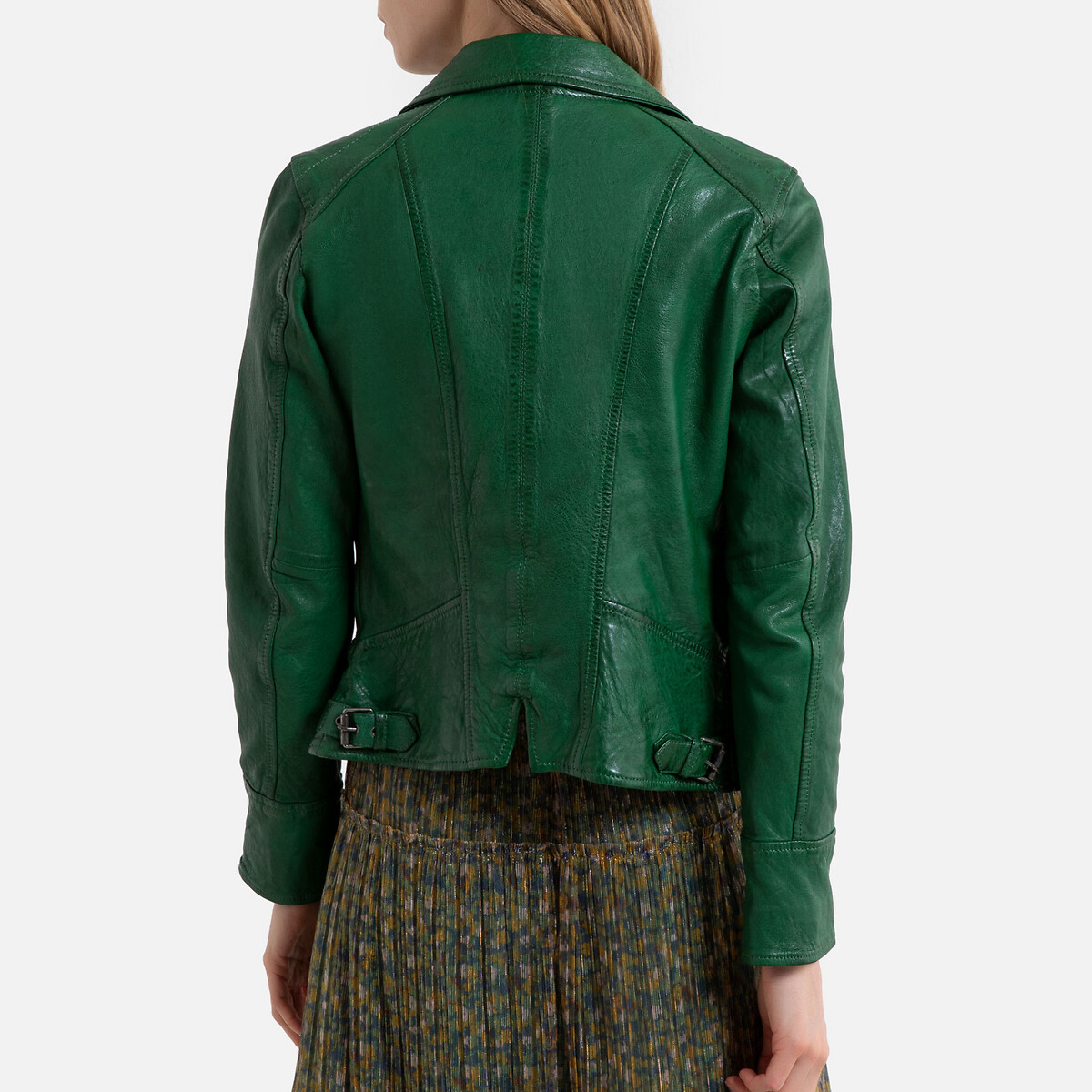 Куртка LaRedoute В байкерском стиле из овечьей кожи CAMERA S зеленый, размер S - фото 3