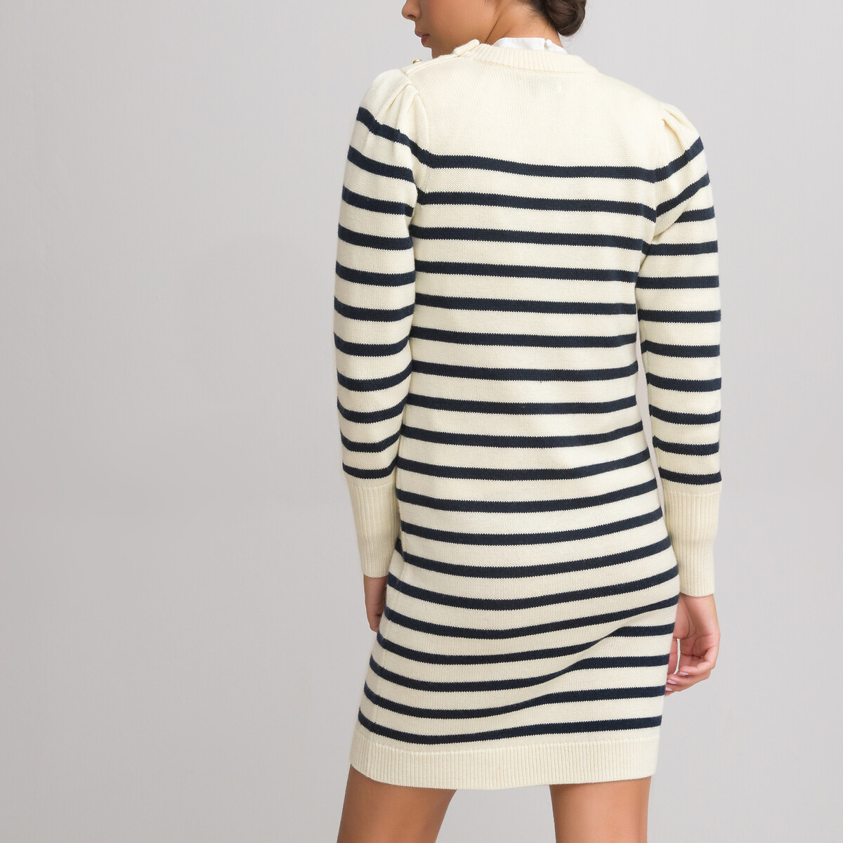 Платье-пуловер LA REDOUTE COLLECTIONS Короткое длинные рукава в полоску S синий, размер S - фото 4