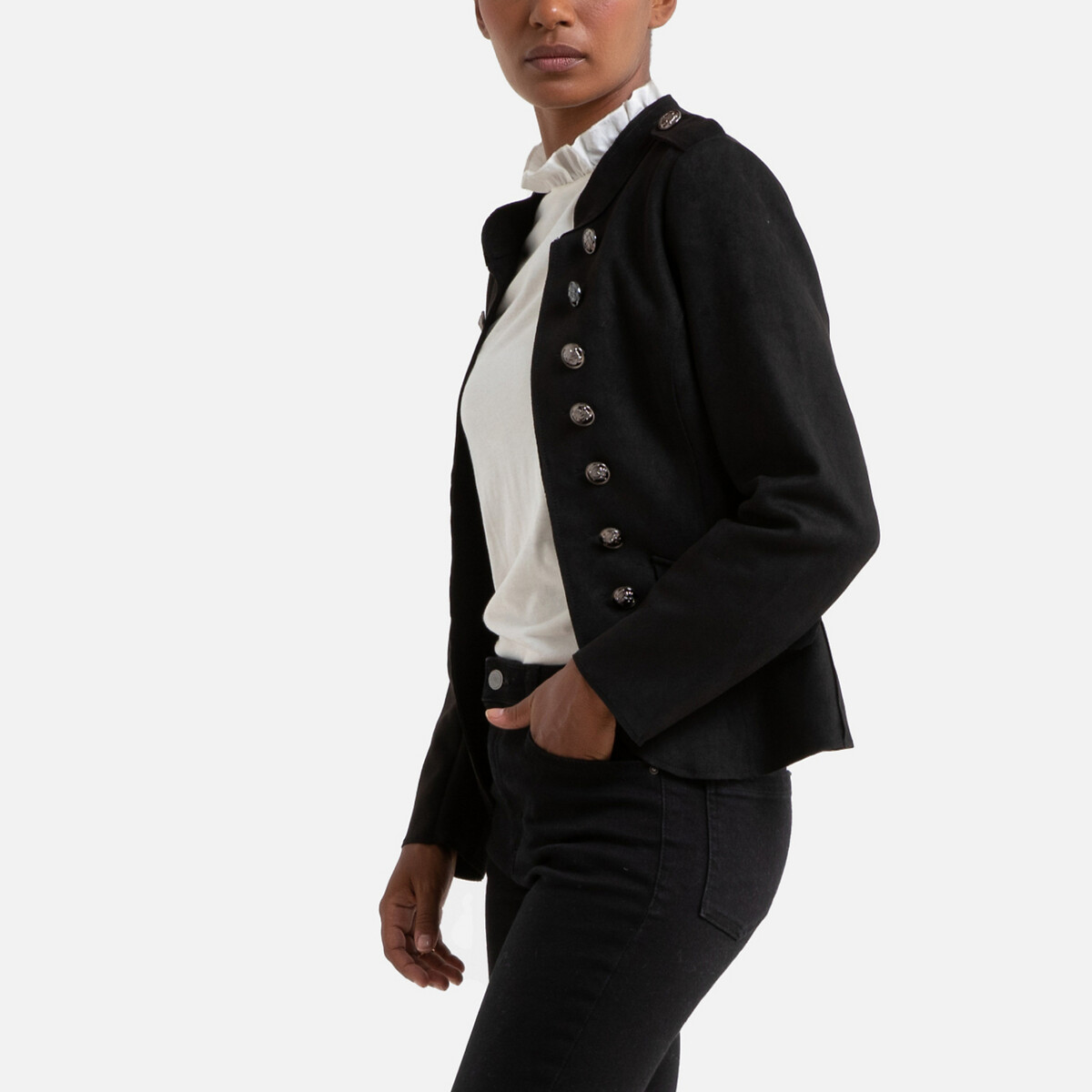Жакет La Redoute На пуговицах спереди и плечики с карманами S черный, размер S