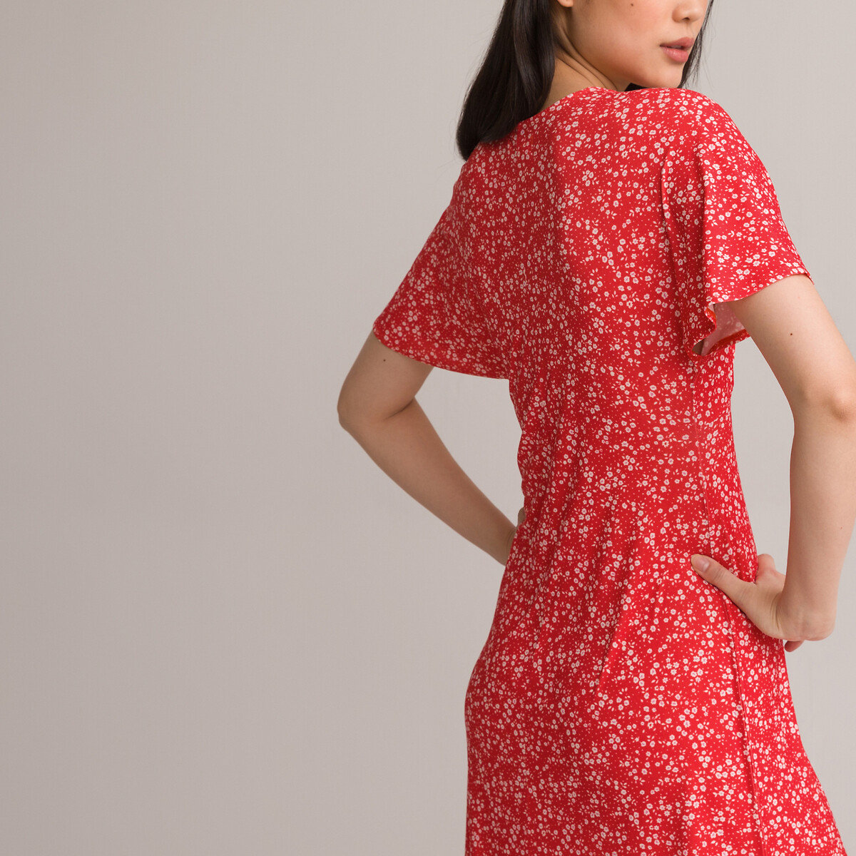 Платье Длинное расклешенное с принтом цветы 42 красный LaRedoute, размер 42 - фото 4