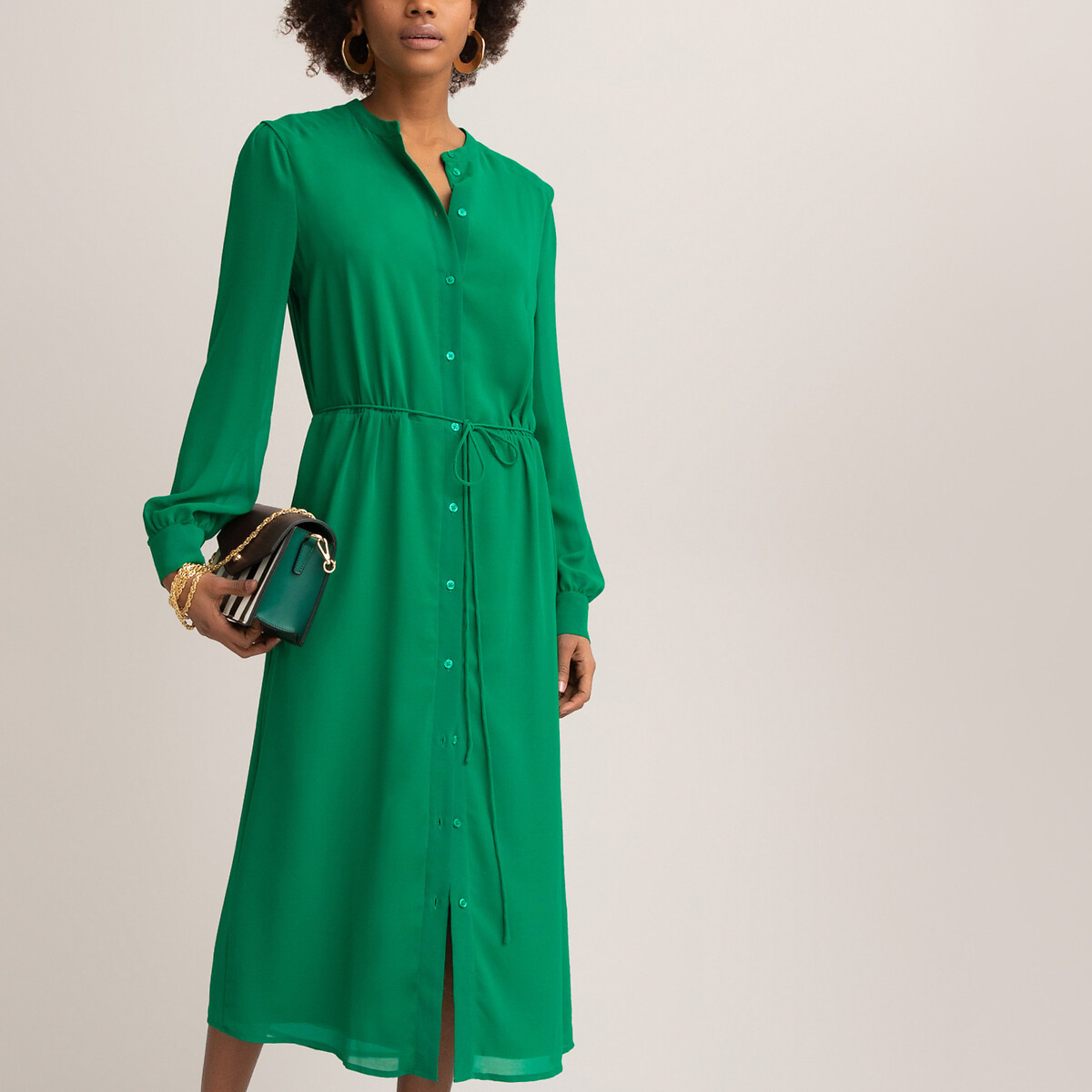 Платье-рубашка LA REDOUTE COLLECTIONS С круглым вырезом и длинными рукавами 56 зеленый, размер 56 - фото 2