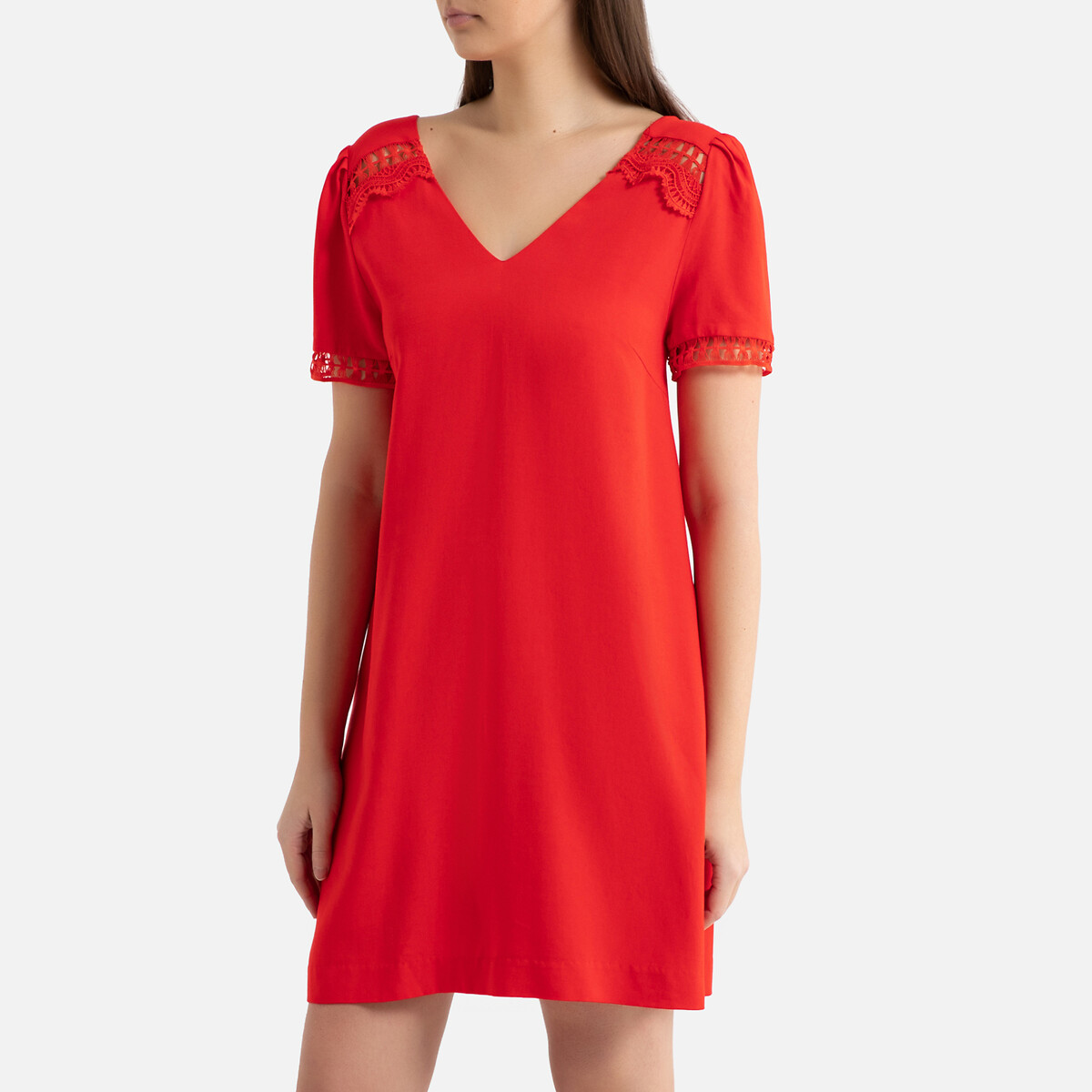 

Платье La Redoute, Красный, Короткое однотонное с V-образным вырезом и короткими рукавами CHARME 2(M) красный
