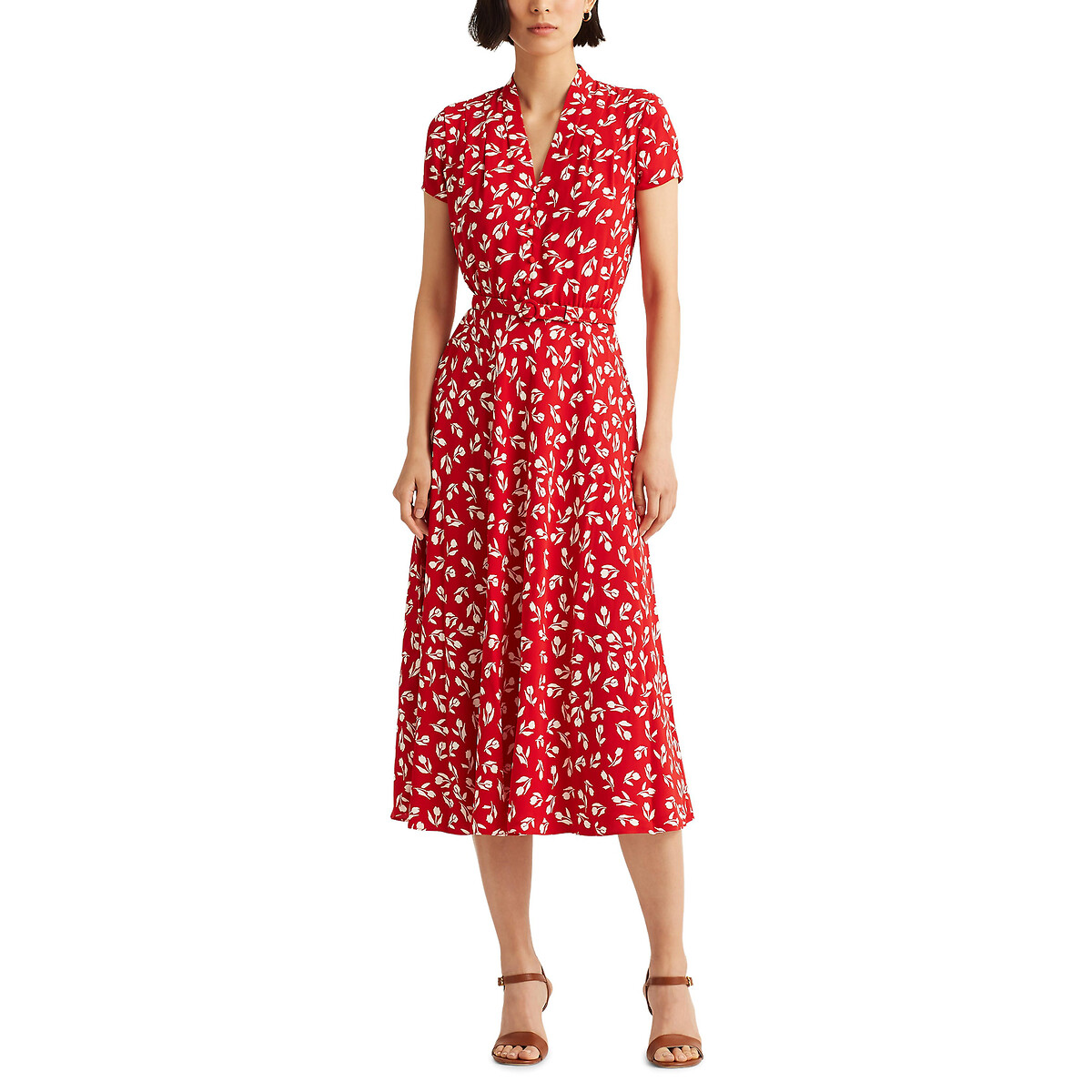 Платье LAUREN RALPH LAUREN С принтом миди с короткими рукавами XL красный, размер XL - фото 1