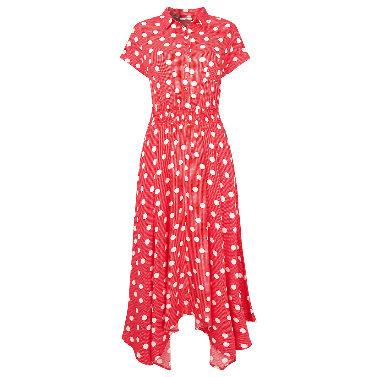 Платье JOE BROWNS Длинное асимметричное с рубашечным воротником в горошек 46 красный, размер 46 - фото 5
