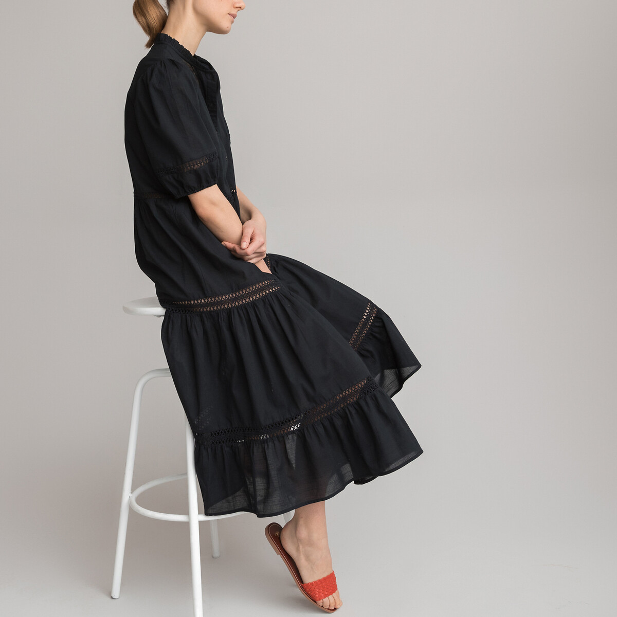 Платье-макси LA REDOUTE COLLECTIONS Из биохлопка 54 черный, размер 54 - фото 2