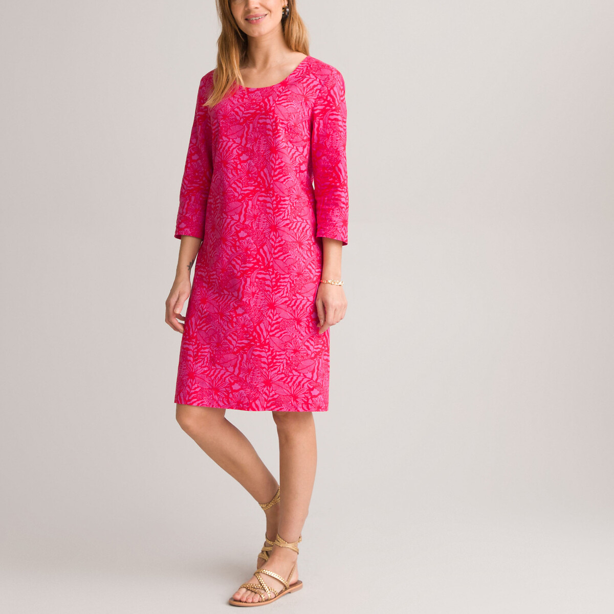 Платье Прямое длина до колен рукава 34 58 розовый LaRedoute, размер 58 - фото 2