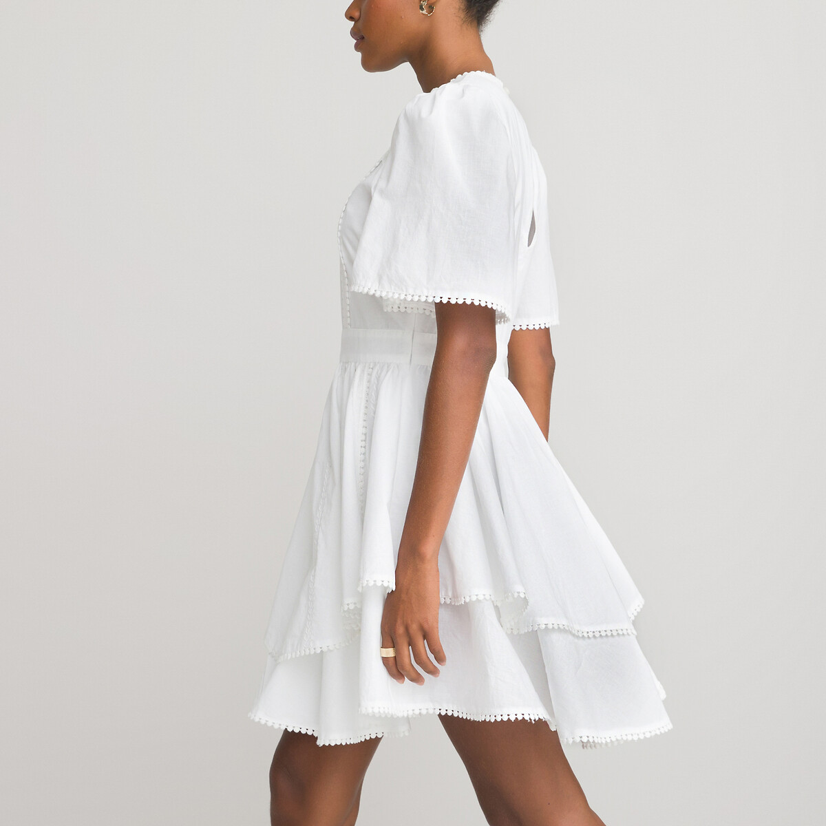 Платье LA REDOUTE COLLECTIONS Короткое с воланами из биохлопка 48 белый, размер 48 - фото 4
