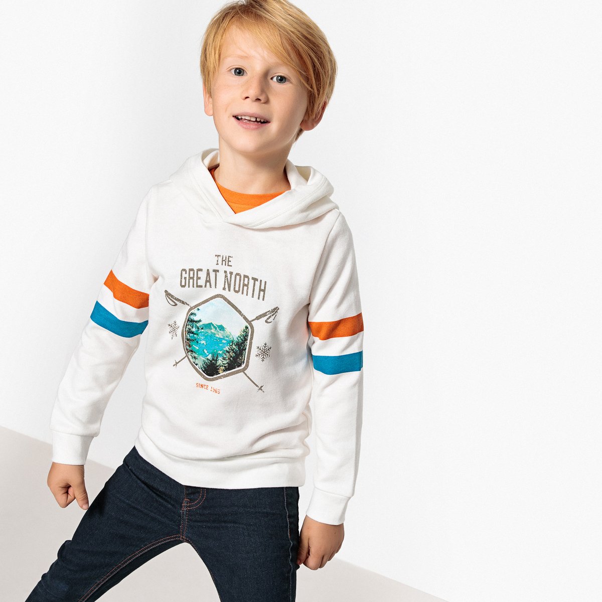 

Свитшот с капюшоном, 3-12 лет, Слоновая кость