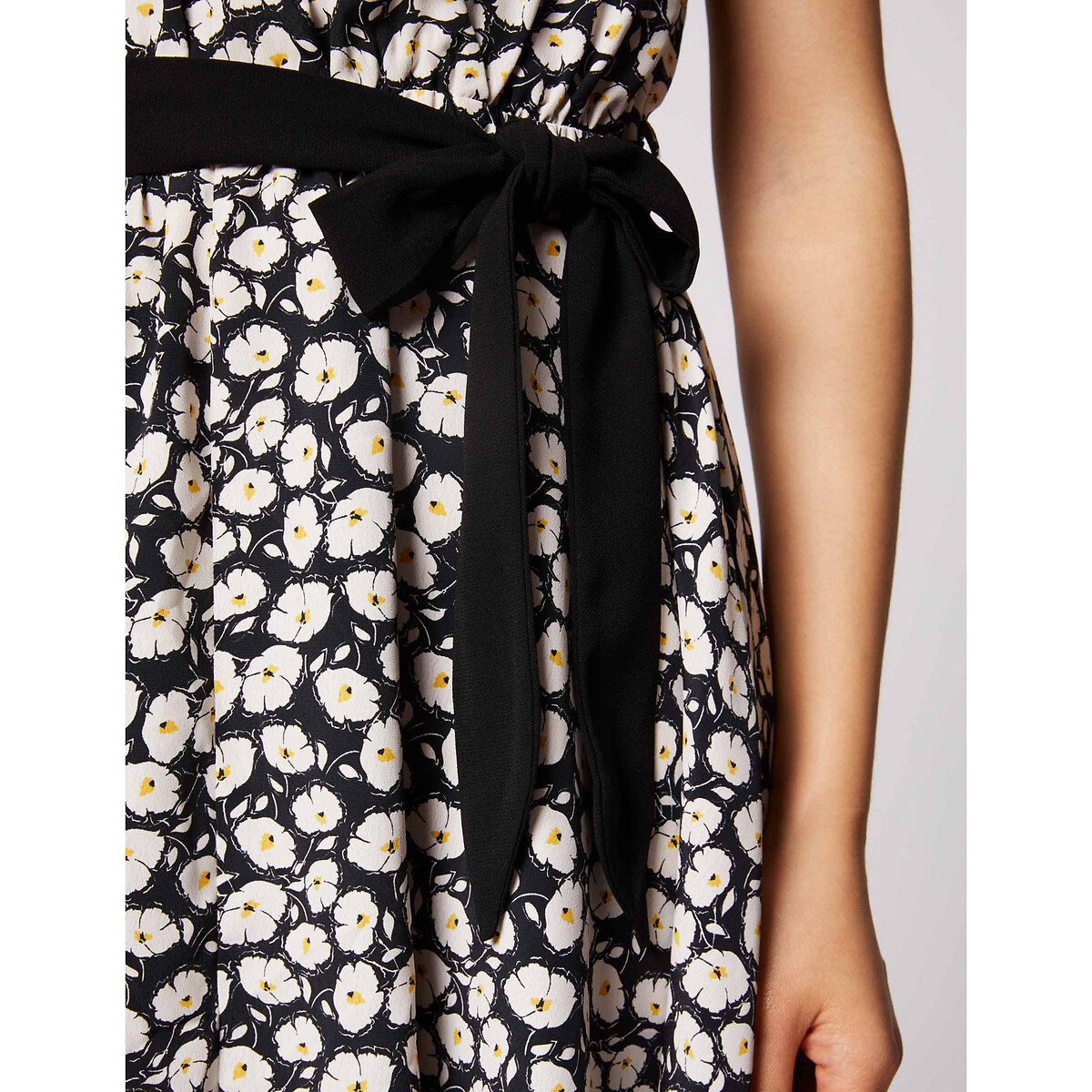 Платье-миди LaRedoute Асимметричное с цветочным принтом и завязками 44 черный, размер 44 - фото 4