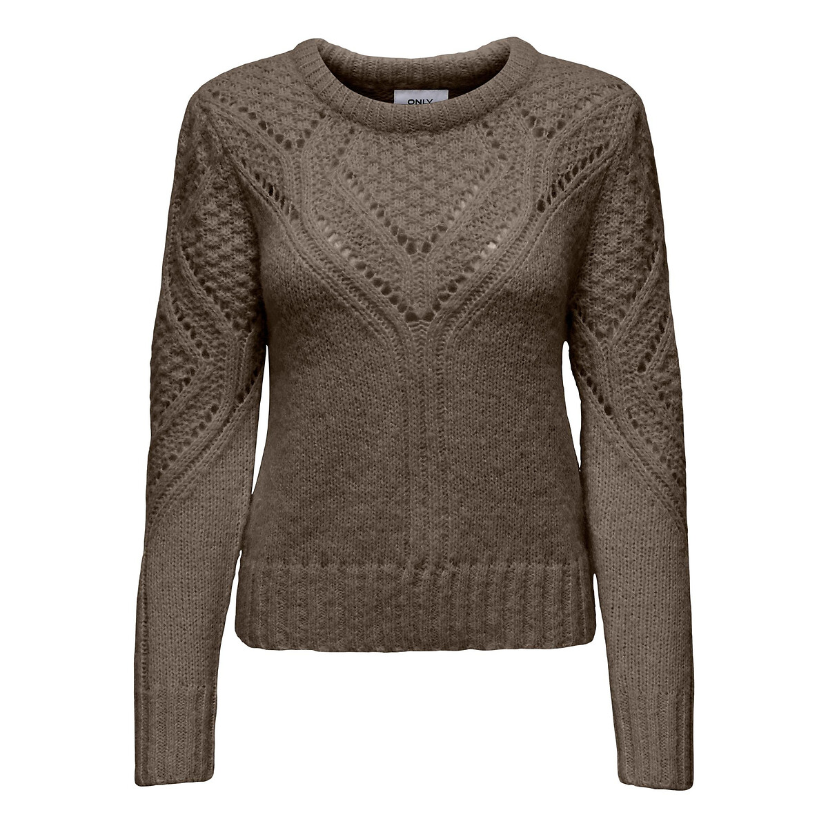 Пуловер из ажурного трикотажа круглый вырез  L каштановый LaRedoute, размер L - фото 1