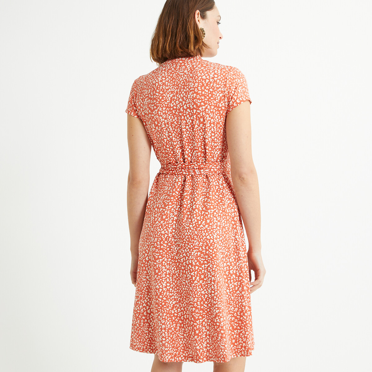 Платье-миди расклешенное с принтом в горошек  42 оранжевый LaRedoute, размер 42 - фото 4