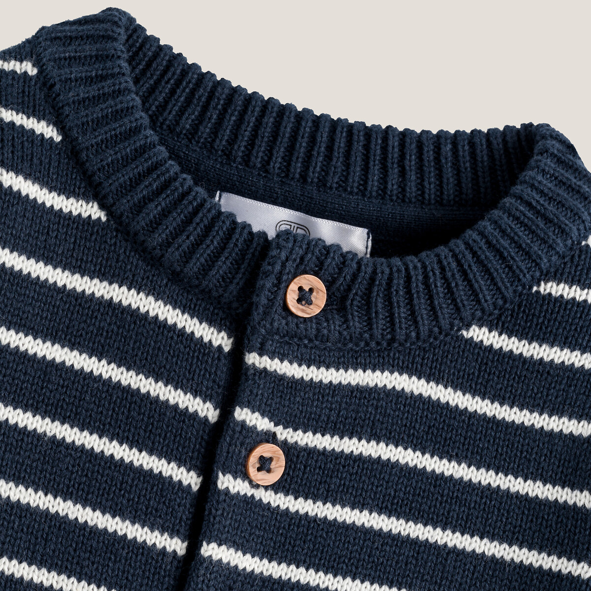 Пуловер LA REDOUTE COLLECTIONS С тунисским вырезом в полоску из тонкого трикотажа из биохлопка 3 мес. - 60 см синий, размер 3 мес. - 60 см - фото 5