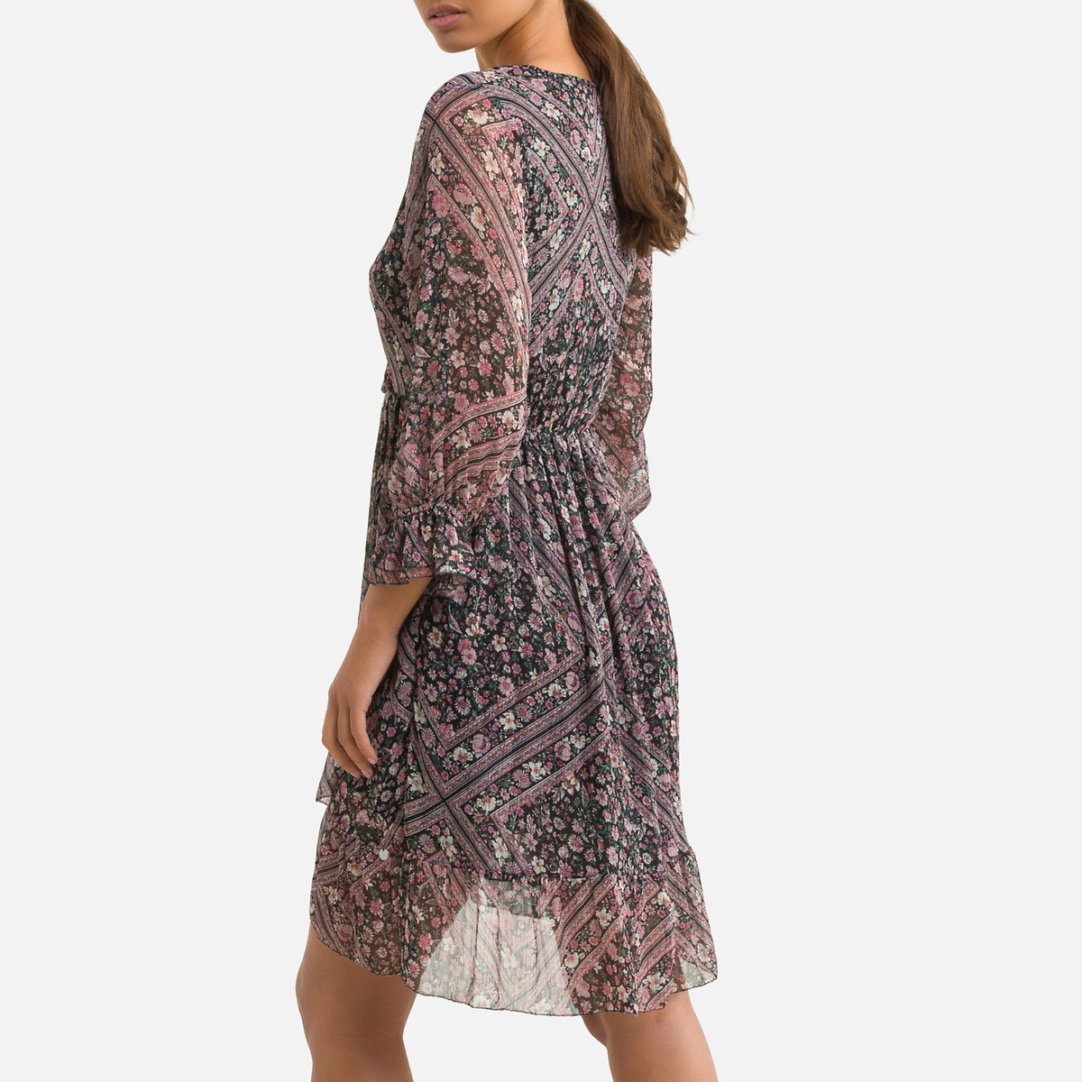 Платье LaRedoute С цветочным принтом короткое M фиолетовый, размер M - фото 4