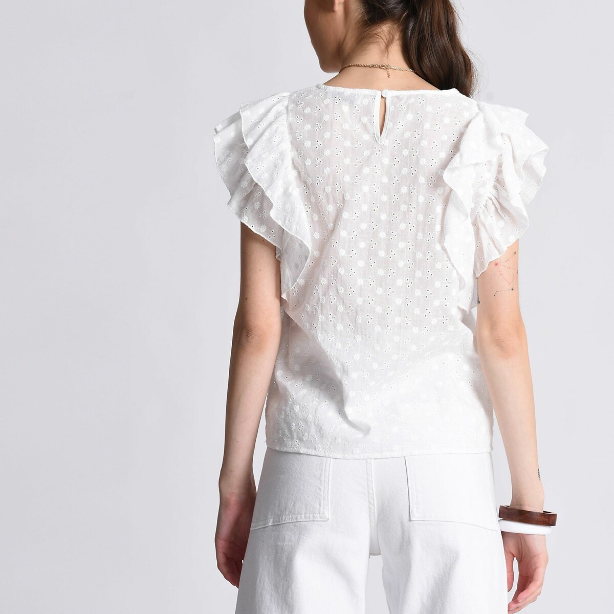 Блузка MOLLY BRACKEN С английской вышивкой и рукавами с воланами S белый, размер S - фото 2