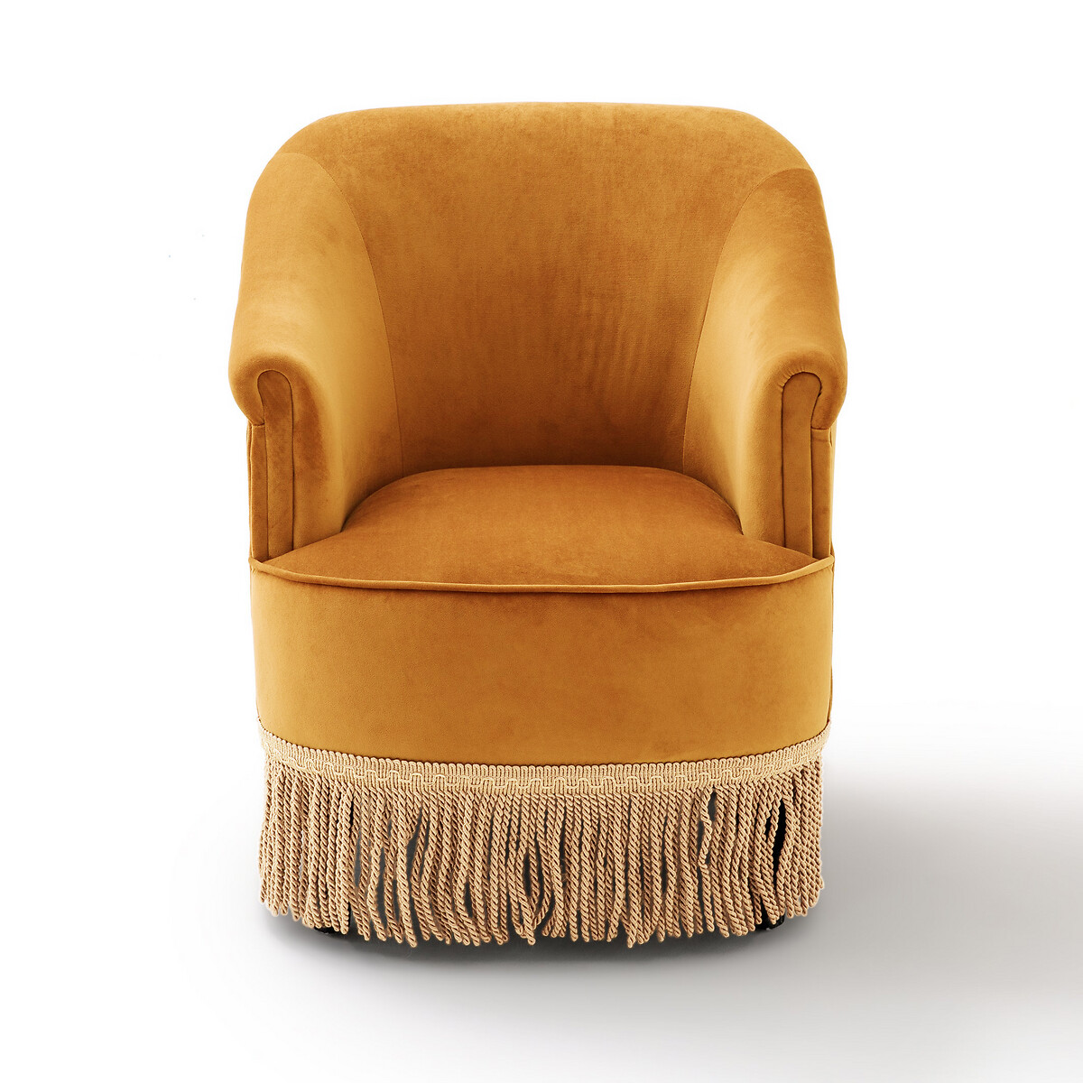 Кресло LaRedoute Низкое и широкое в винтажном стиле из велюра с бахромой RAMONA 1-мест. желтый, размер 1-мест. - фото 2