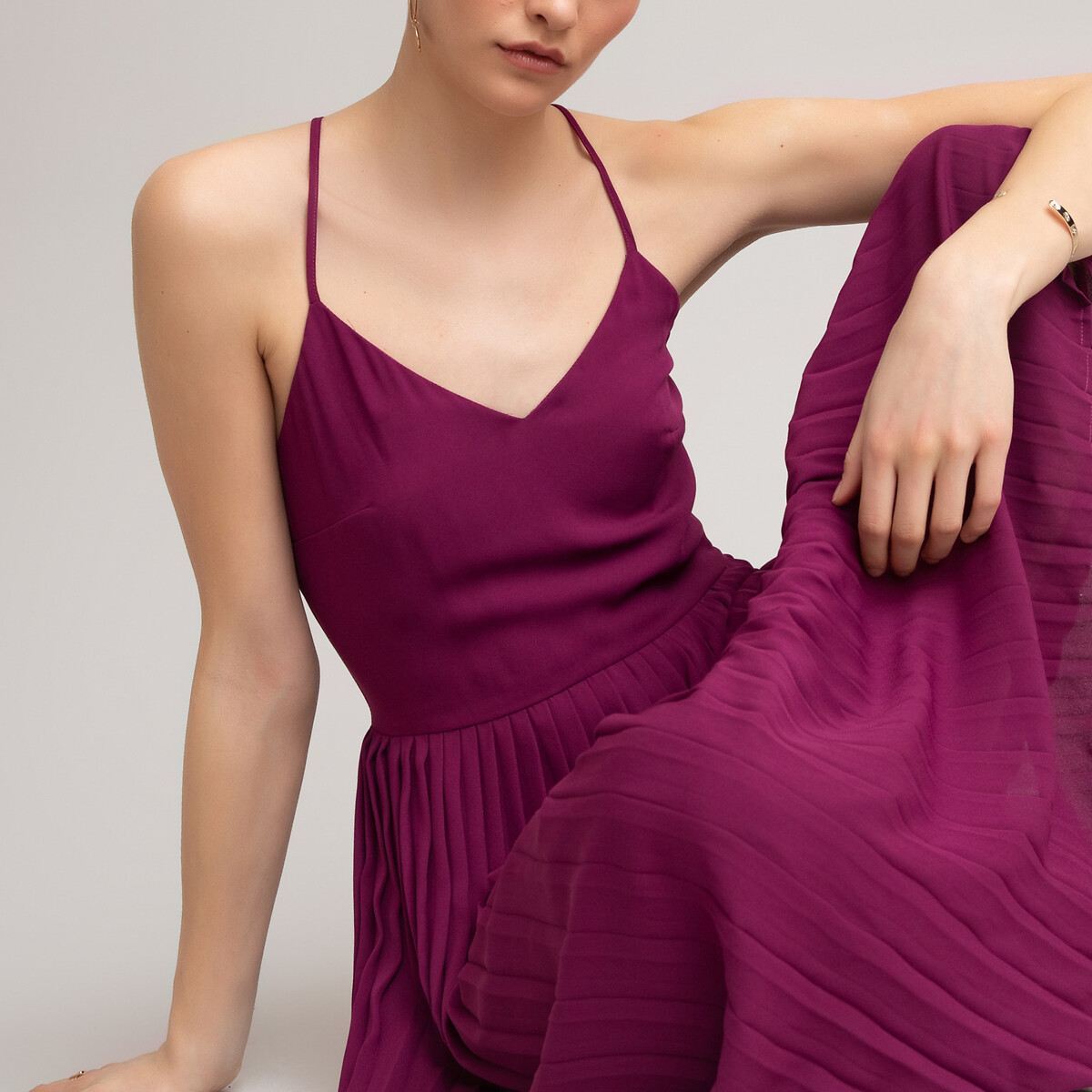 Платье LaRedoute На тонких бретелях длина миди 46 (FR) - 52 (RUS) фиолетовый, размер 46 (FR) - 52 (RUS) На тонких бретелях длина миди 46 (FR) - 52 (RUS) фиолетовый - фото 1