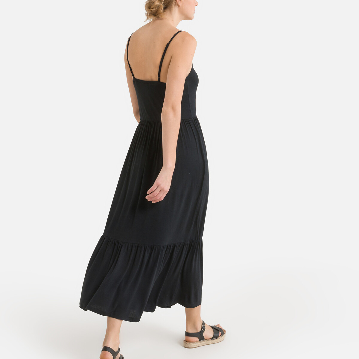 Платье PIECES Длинное расклешенное на тонких бретелях XS черный, размер XS - фото 4