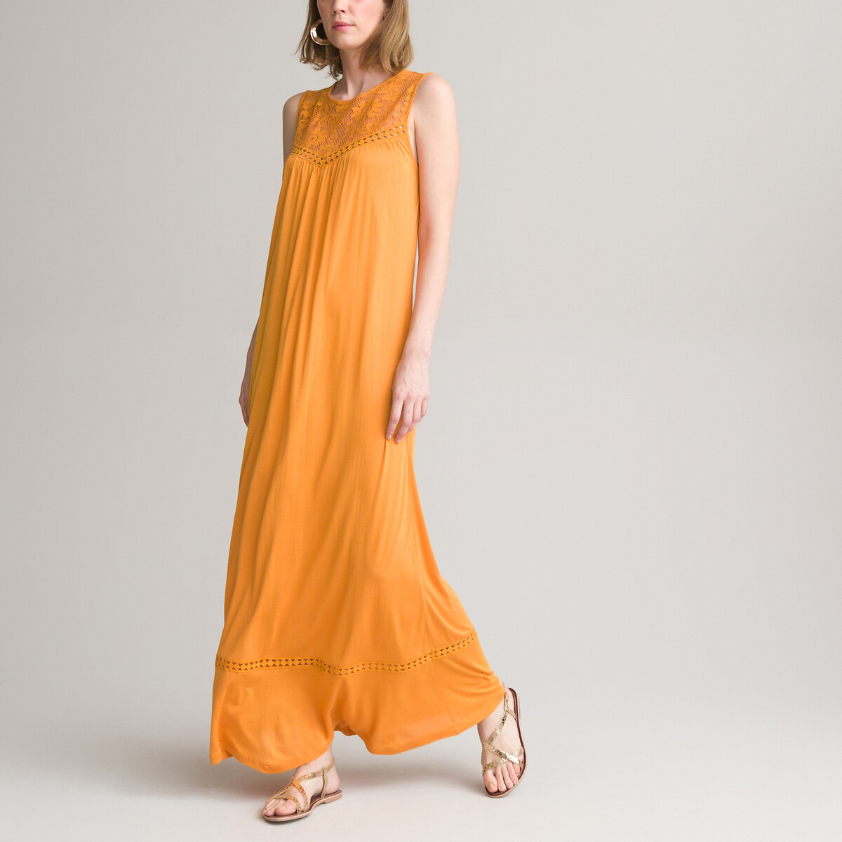 Платье ANNE WEYBURN Длинное прямое без рукавов из джерси 58 желтый, размер 58 - фото 1